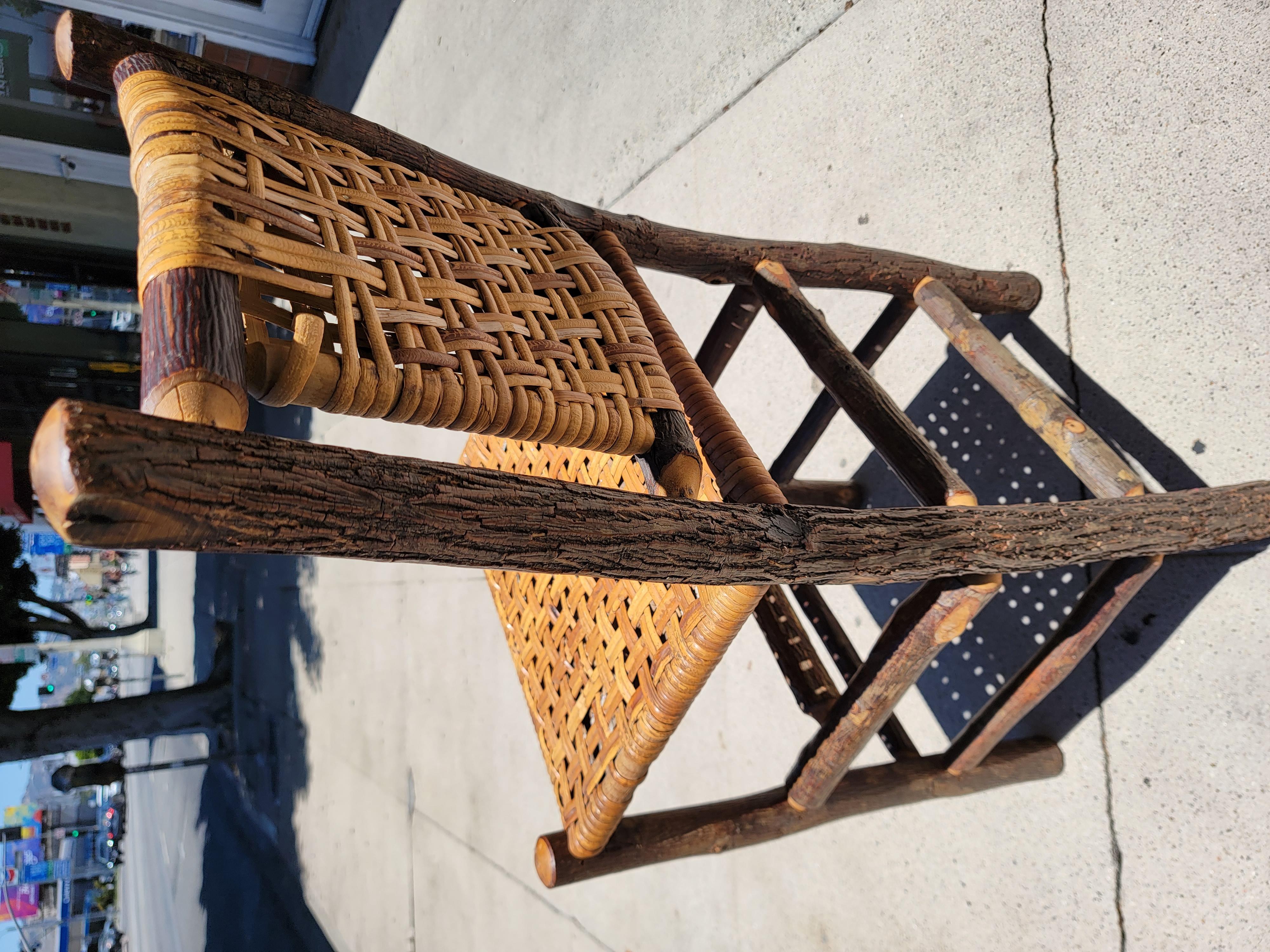 Early 20th C Old Hickory Bar Stools, Pair In Good Condition In Los Angeles, CA
