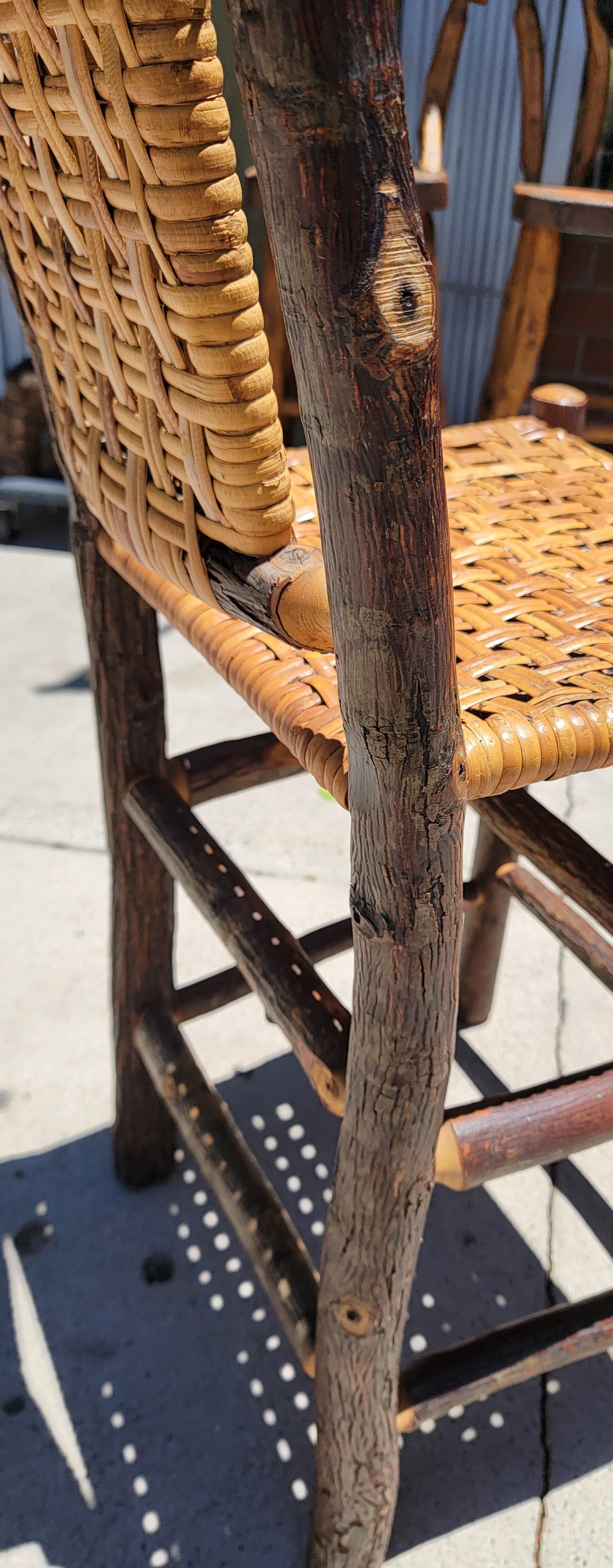 20th Century Early 20th C Old Hickory Bar Stools, Pair