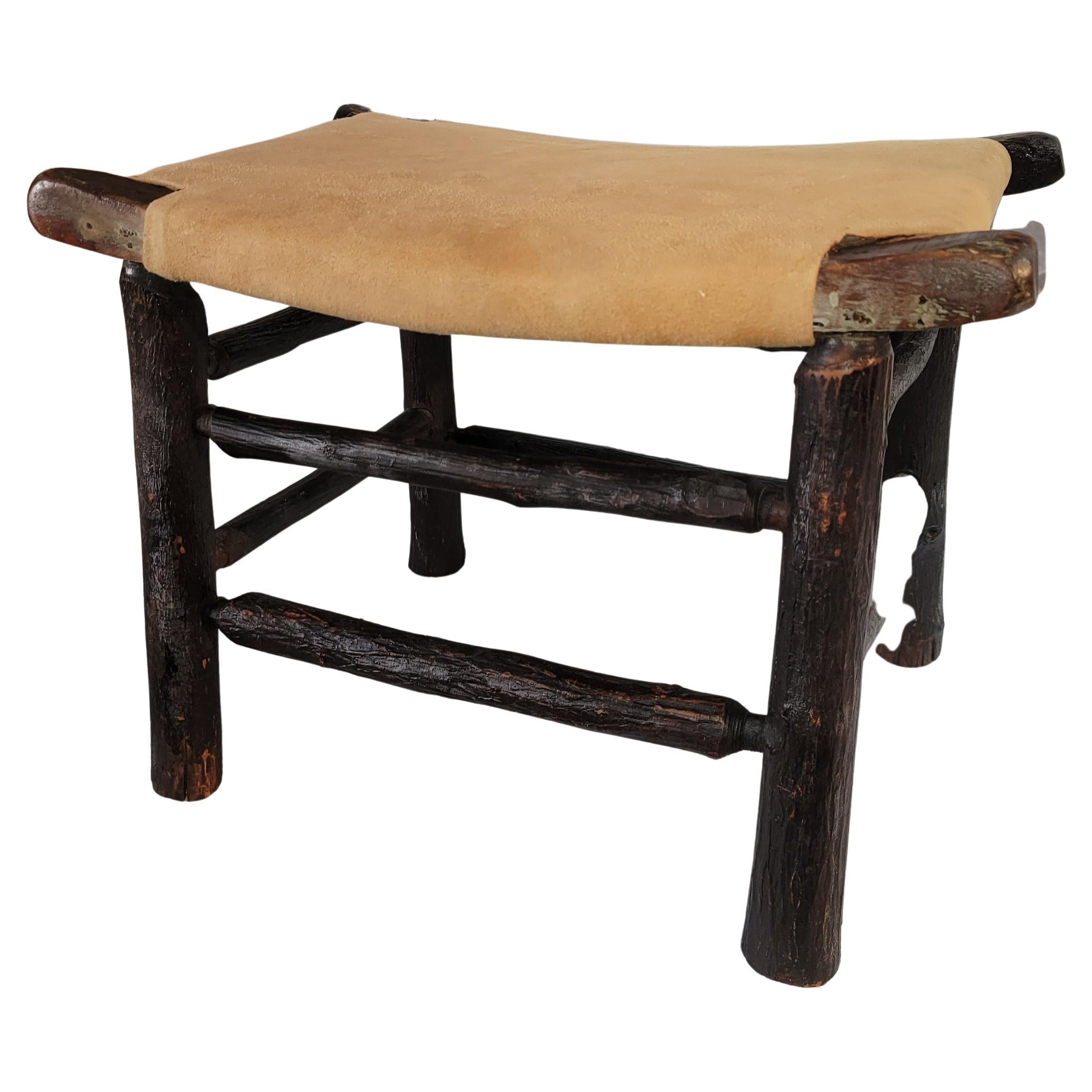 Early 20th Century Old Hickory Foot Stools with Suede Seat