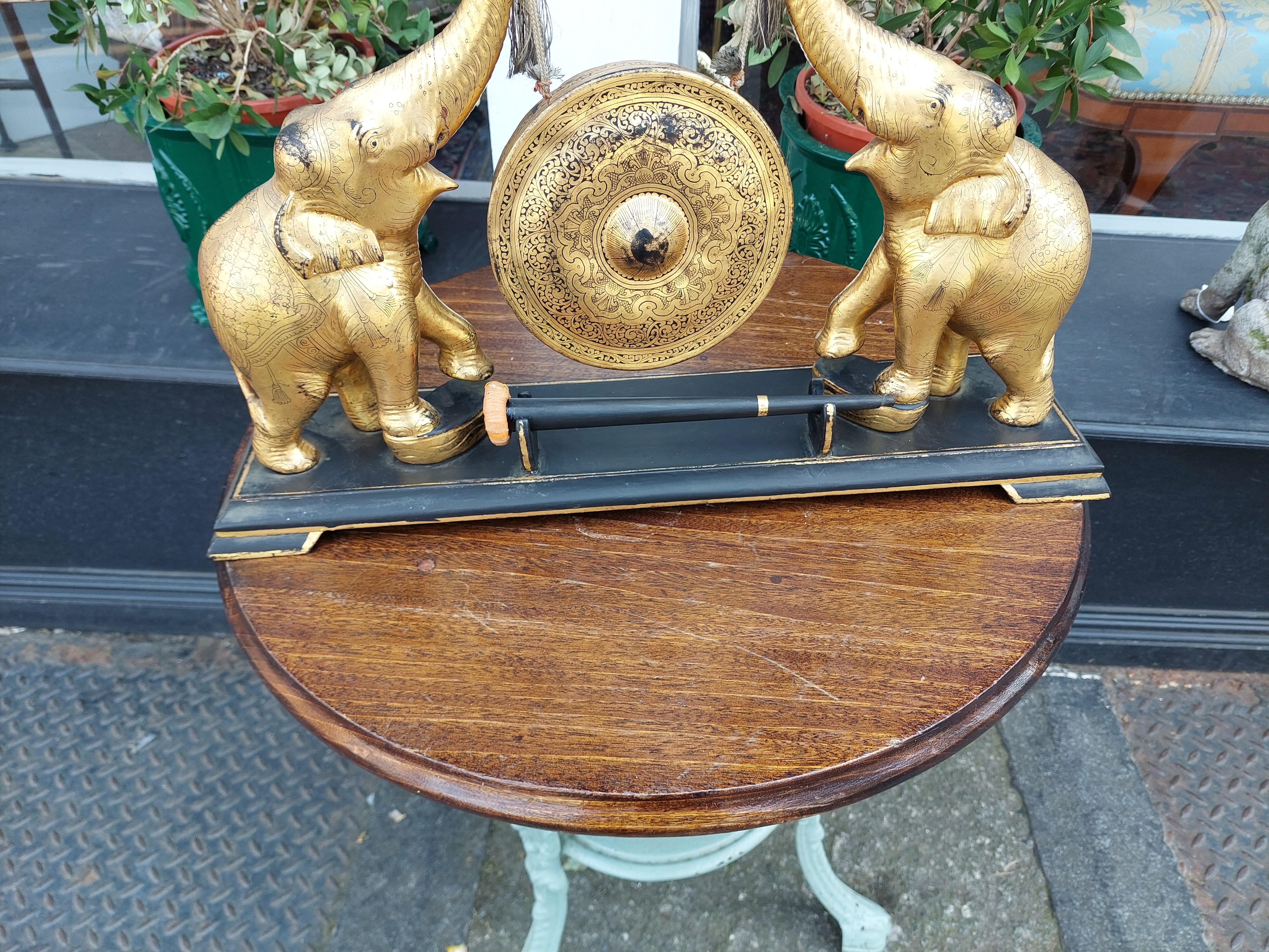 Early 20thC Oriental Brass & Hardwood Gong For Sale 4