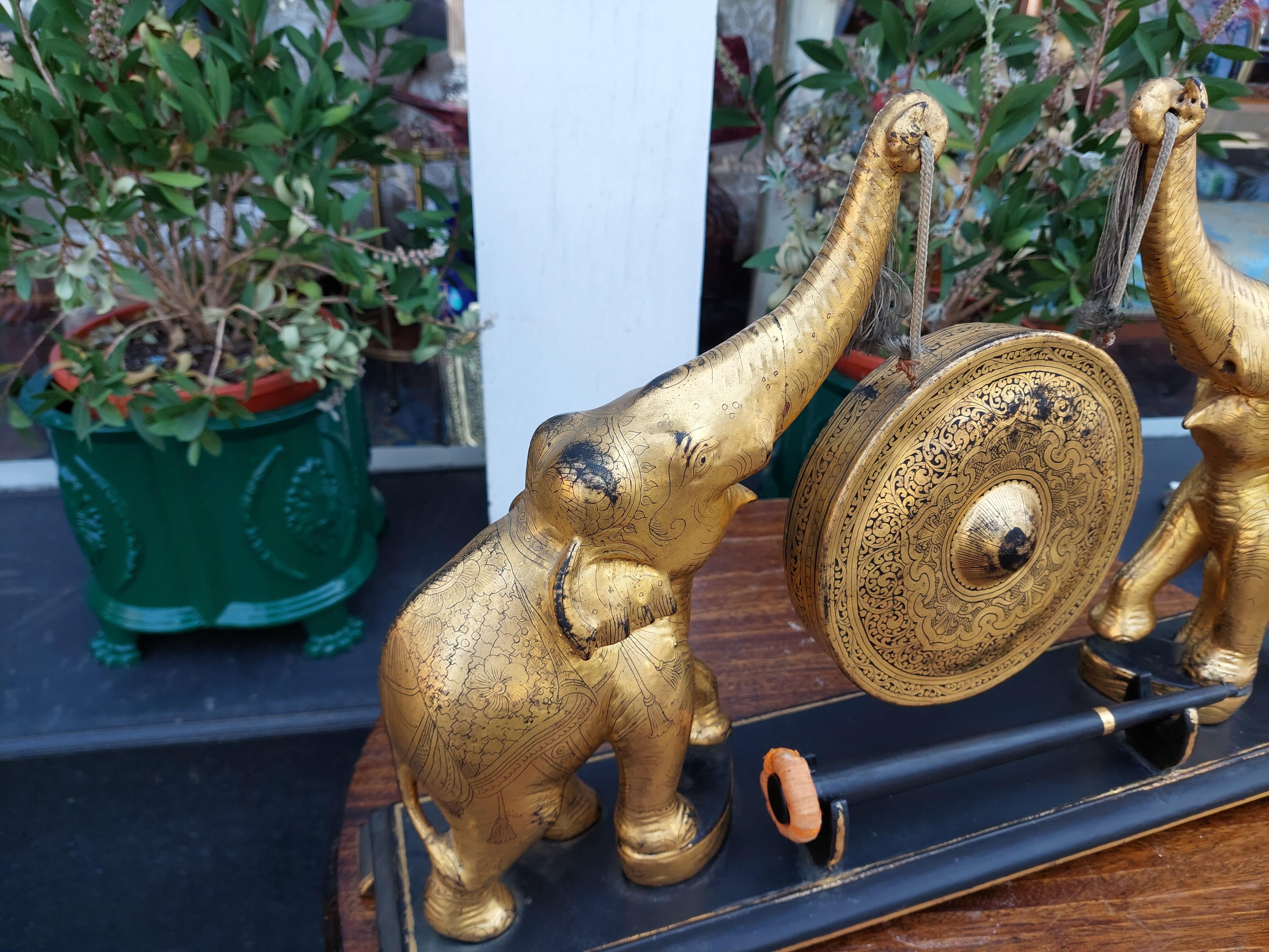 Indian Early 20thC Oriental Brass & Hardwood Gong For Sale