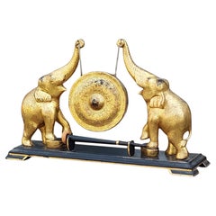 Antique Early 20thC Oriental Brass & Hardwood Gong