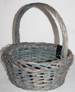 Early 20th Century Original Blue Painted Handled Basket