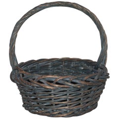 Early 20th Century Original Blue Painted Handled Basket