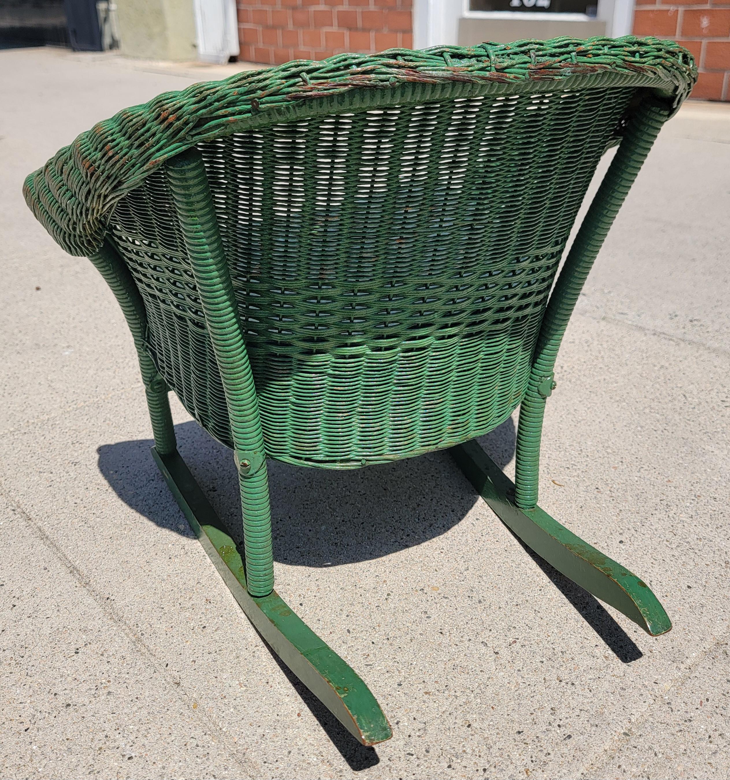 Early 20Thc Original Green Painted Child's Wicker Rocking  Chair 4