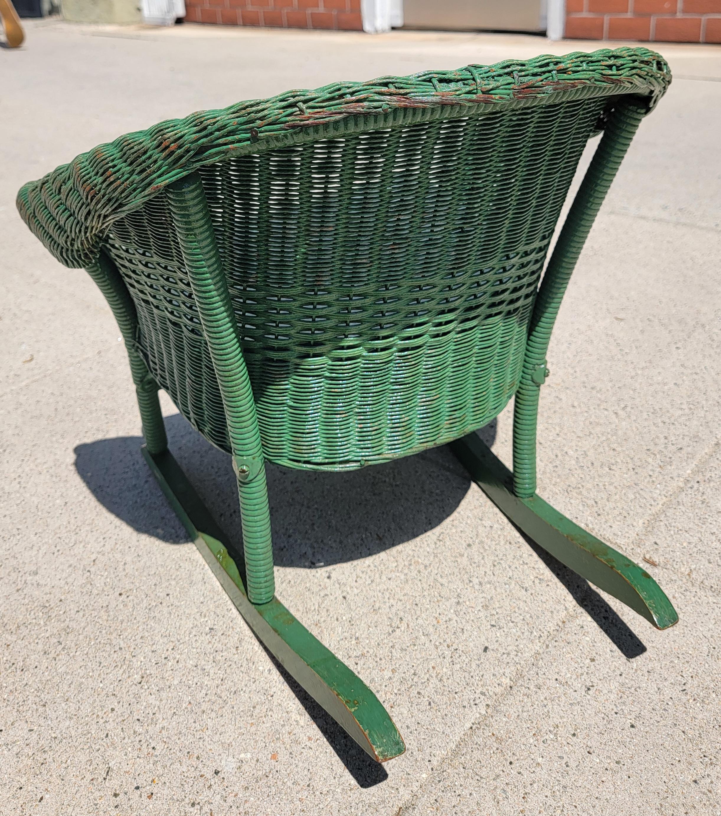 Early 20Thc Original Green Painted Child's Wicker Rocking  Chair In Good Condition In Los Angeles, CA