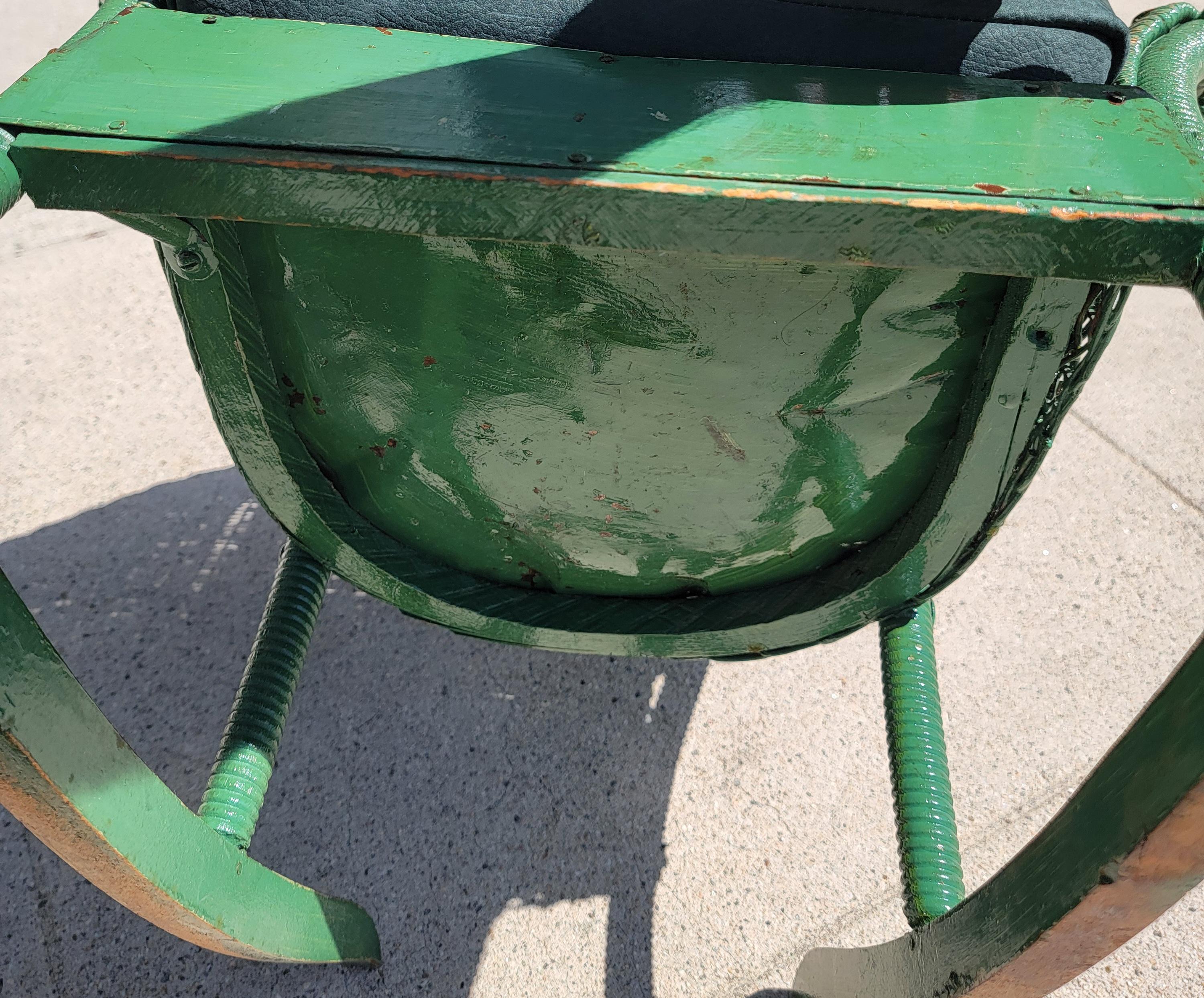 Mid-20th Century Early 20Thc Original Green Painted Child's Wicker Rocking  Chair