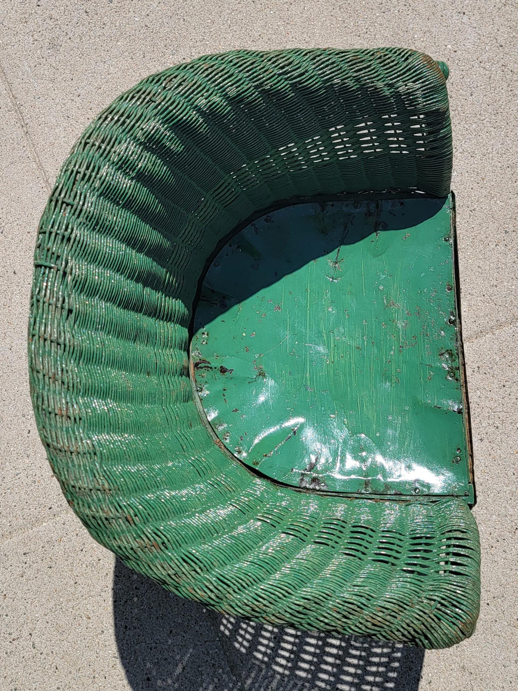 Early 20Thc Original Green Painted Child's Wicker Rocking  Chair 1