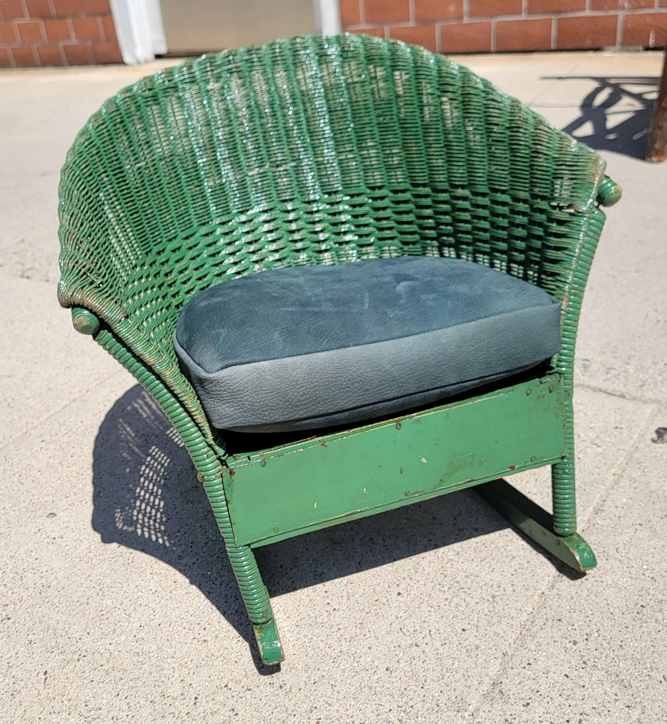 Early 20Thc Original Green Painted Child's Wicker Rocking  Chair 2