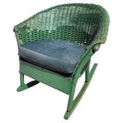 Early 20Thc Original Green Painted Child's Wicker Rocking  Chair