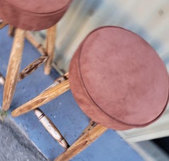 Early 20thc Original Painted Bar Stools W/ Suede Seats