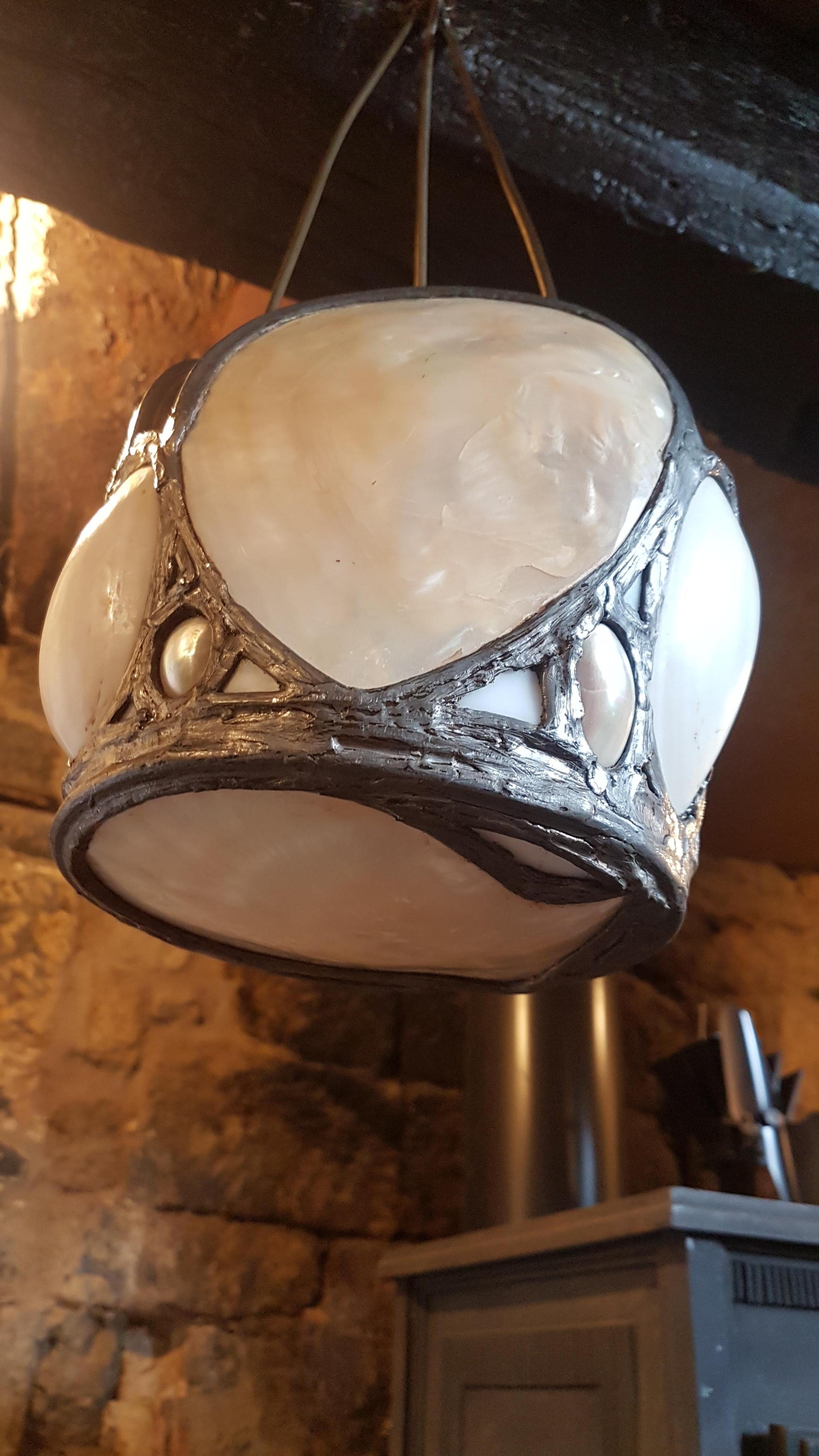 Early 20th Century Oyster Shell Hanging Lantern from Upton House Estate For Sale 4