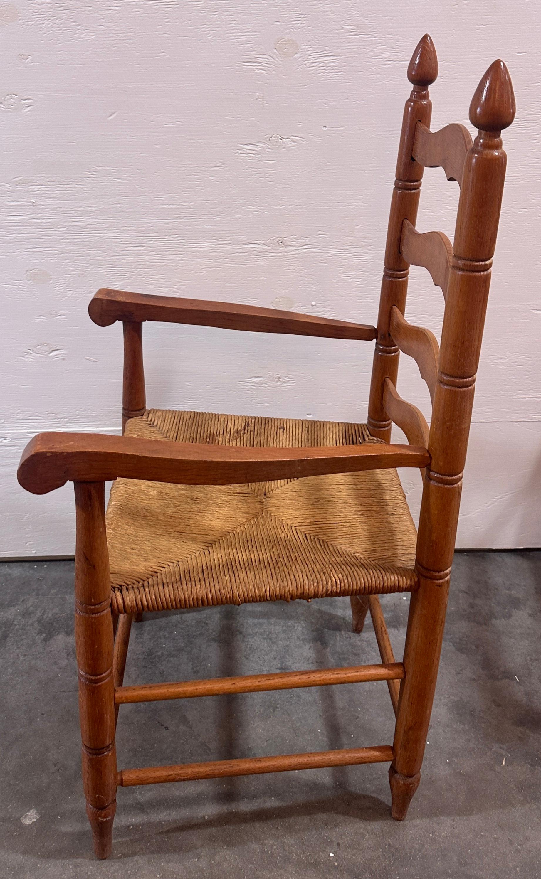 Adirondack Early 20thc Pair of Ladder Back Charis with Rattan Seats For Sale