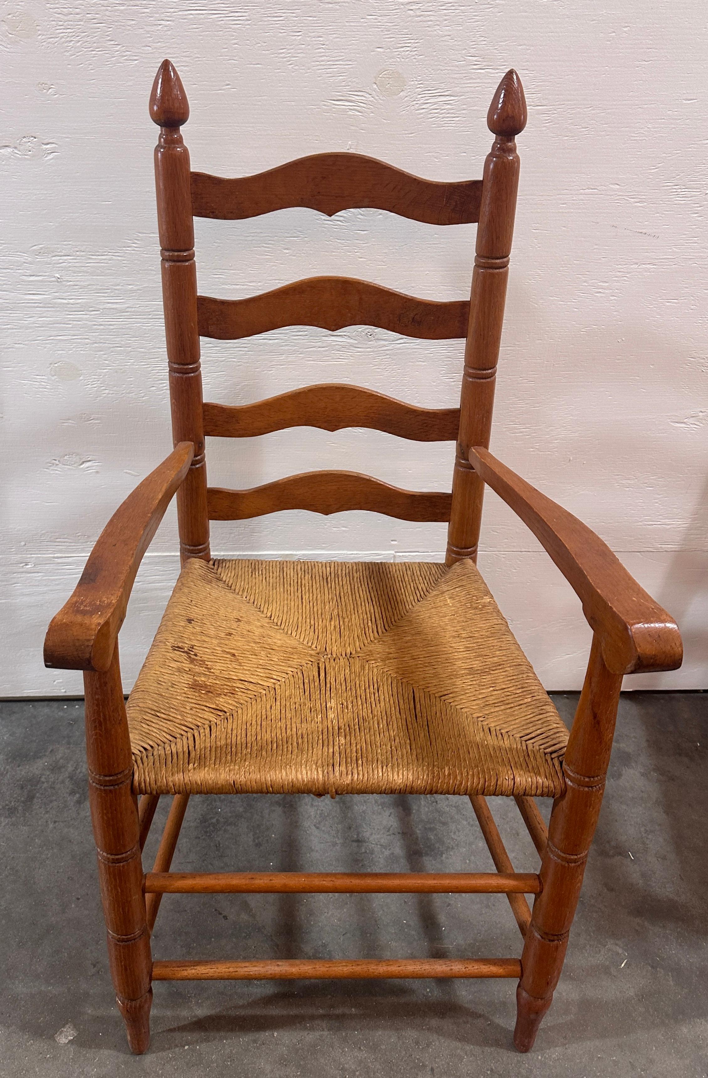 American Early 20thc Pair of Ladder Back Charis with Rattan Seats For Sale