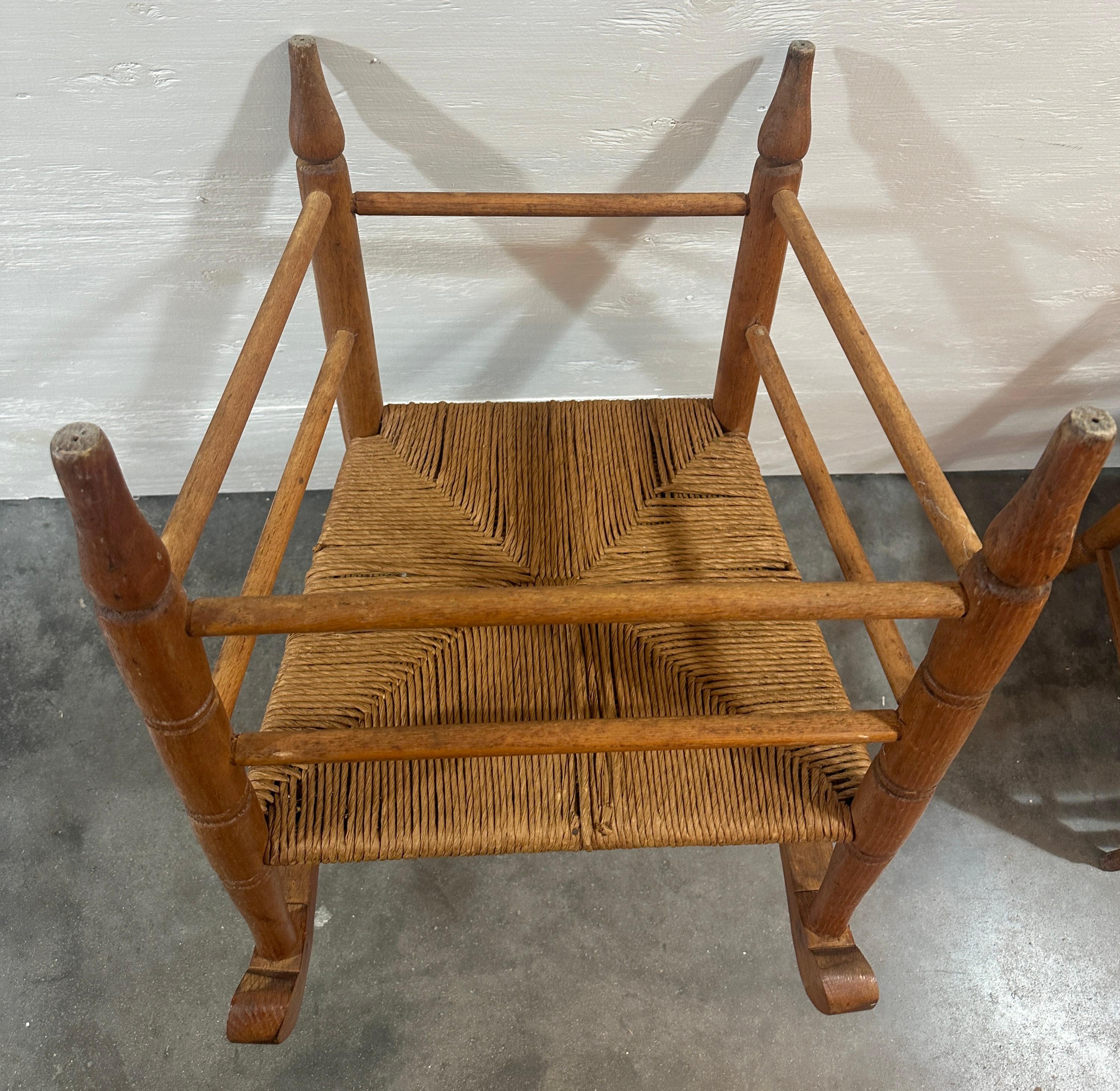 Early 20thc Pair of Ladder Back Charis with Rattan Seats For Sale 1