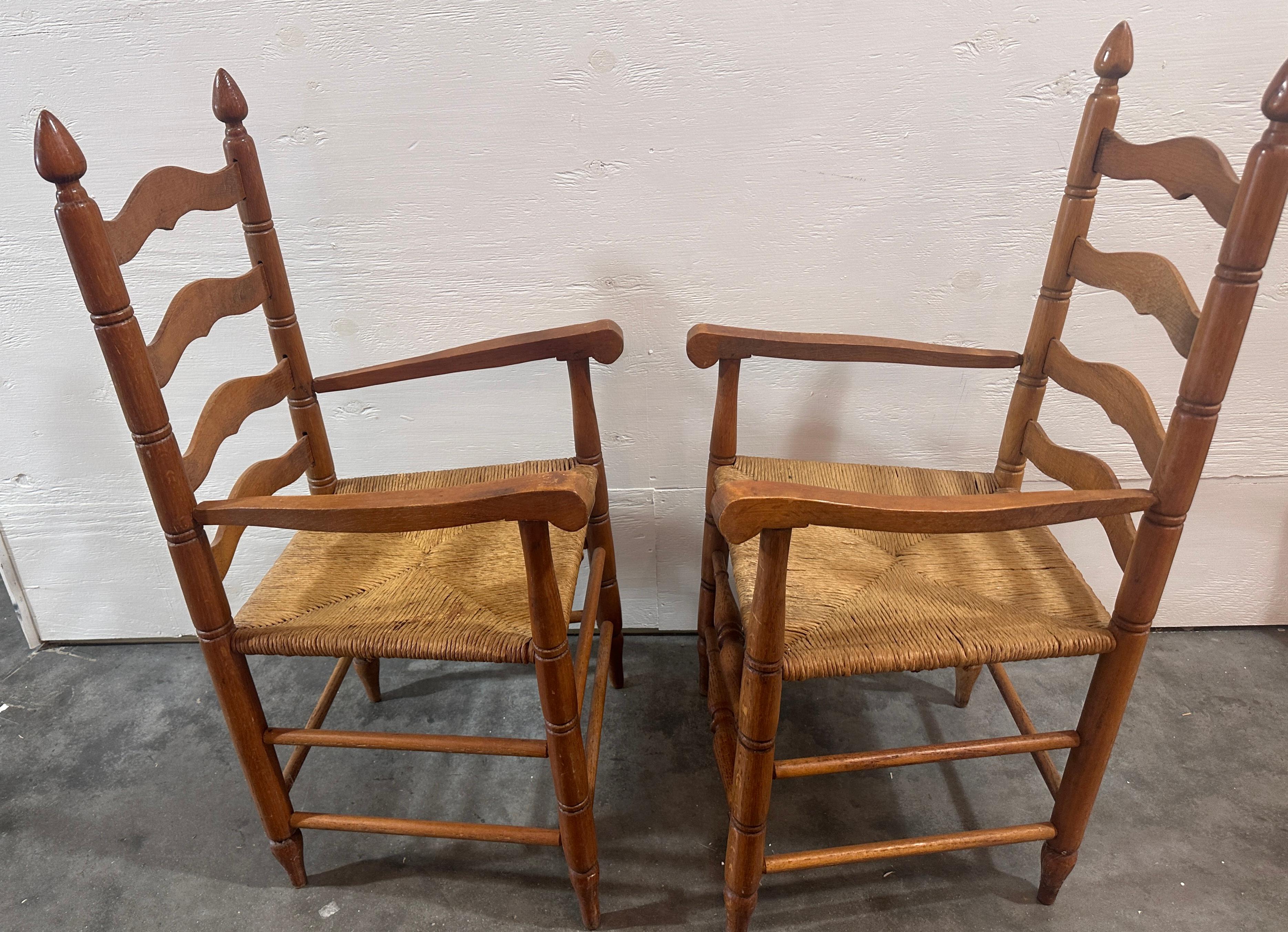 Early 20thc Pair of Ladder Back Charis with Rattan Seats For Sale 2