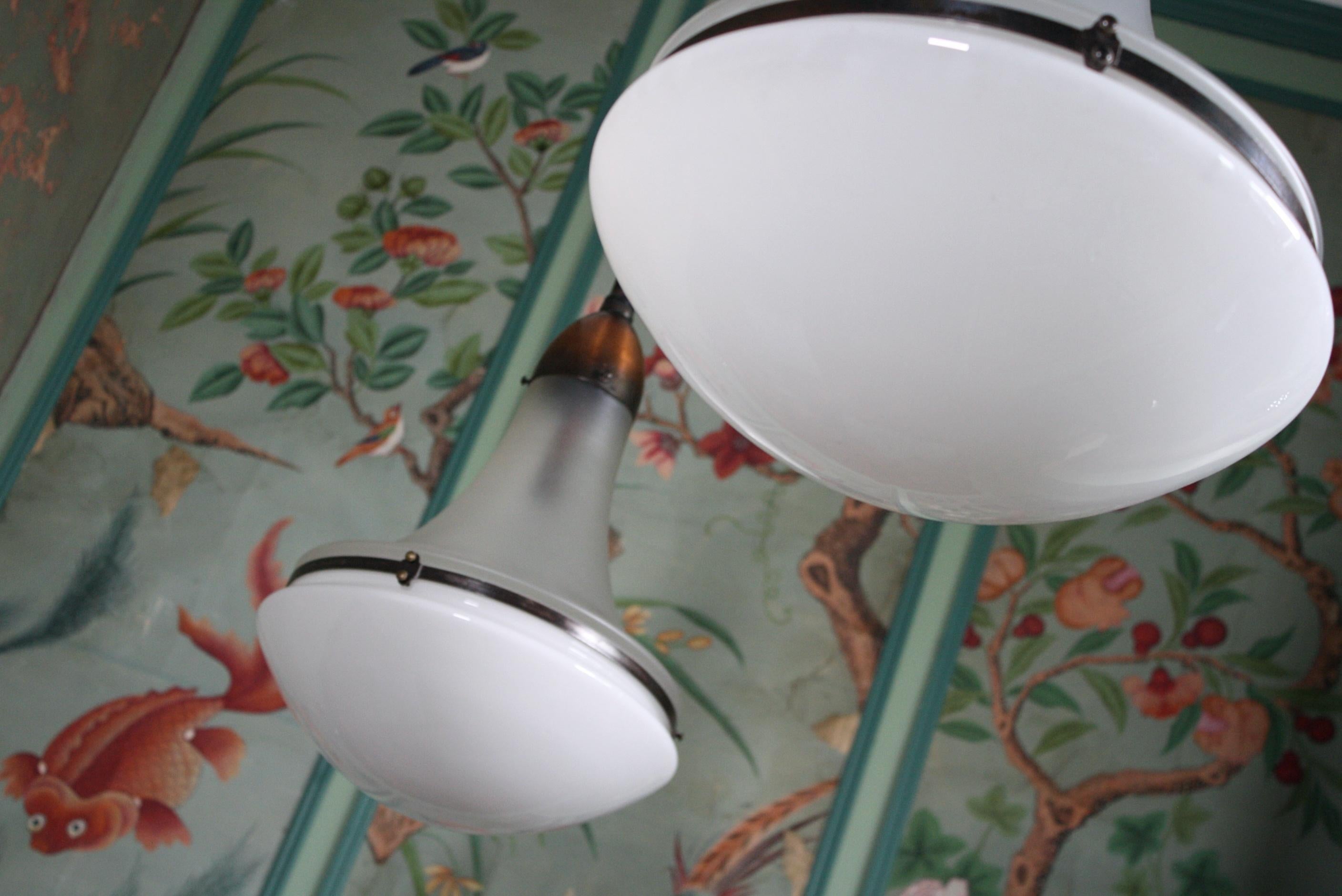 Pair of Peter Behrens Copper Opaline and Frosted Glass Pendants Lights 5
