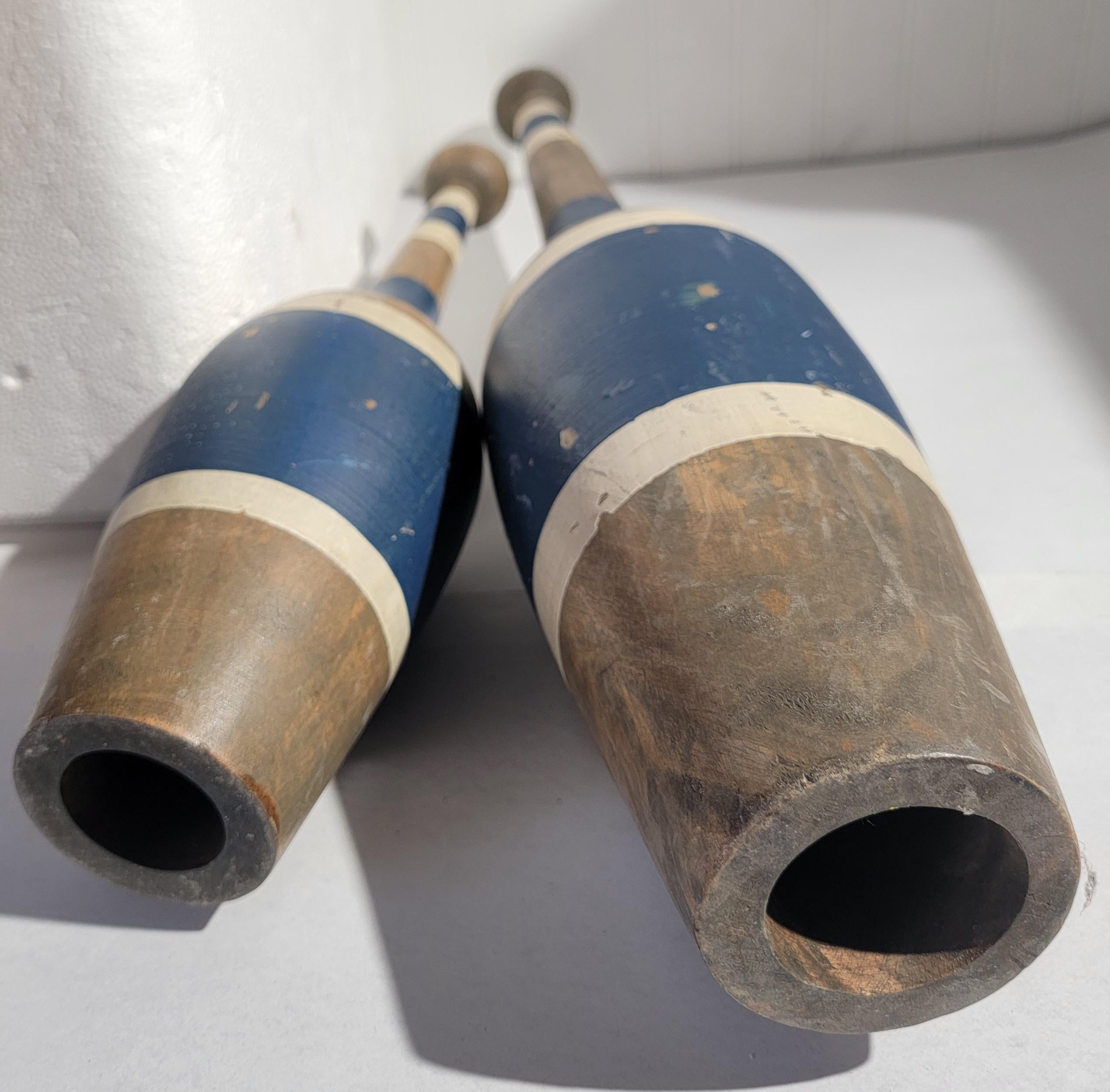 Painted Early 20Thc Patriotic Blue Juggling Pins For Sale