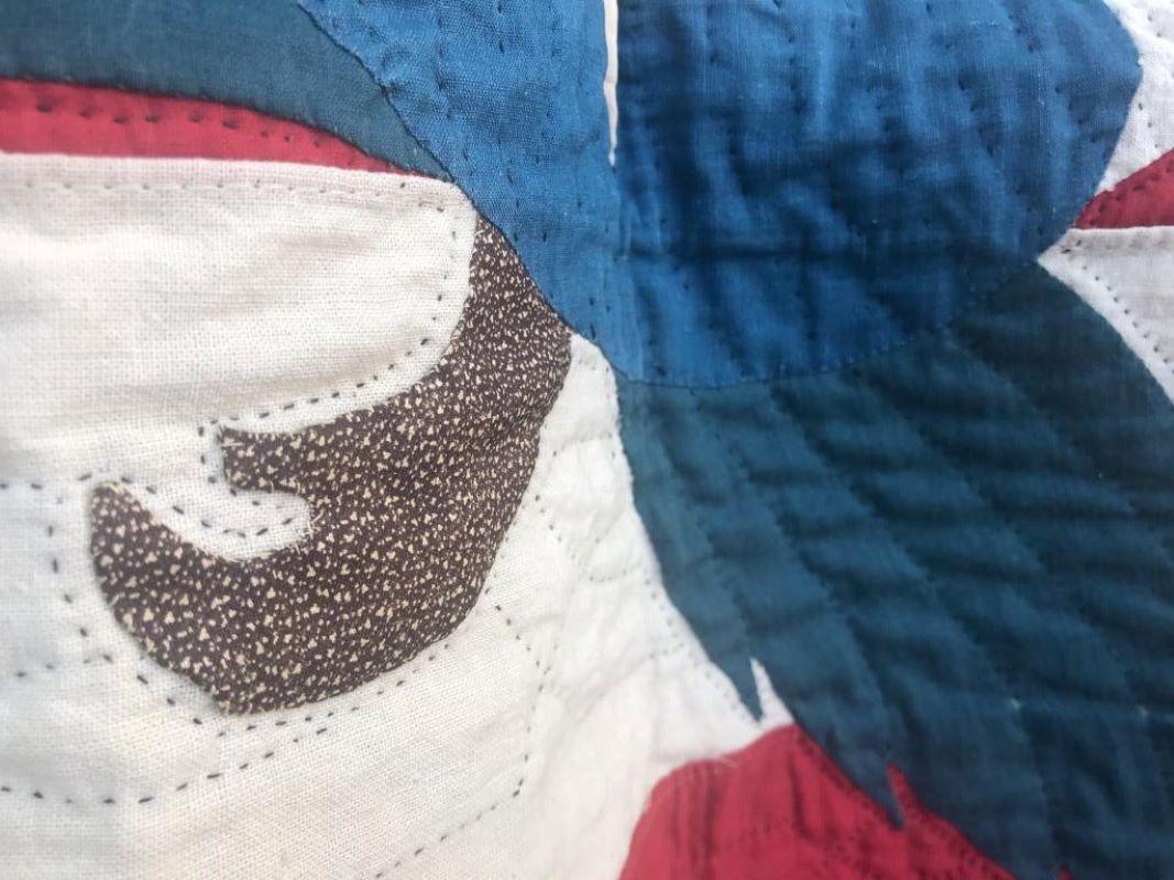 Hand-Crafted Early 20th Century Patriotic Eagle Crib Quilt