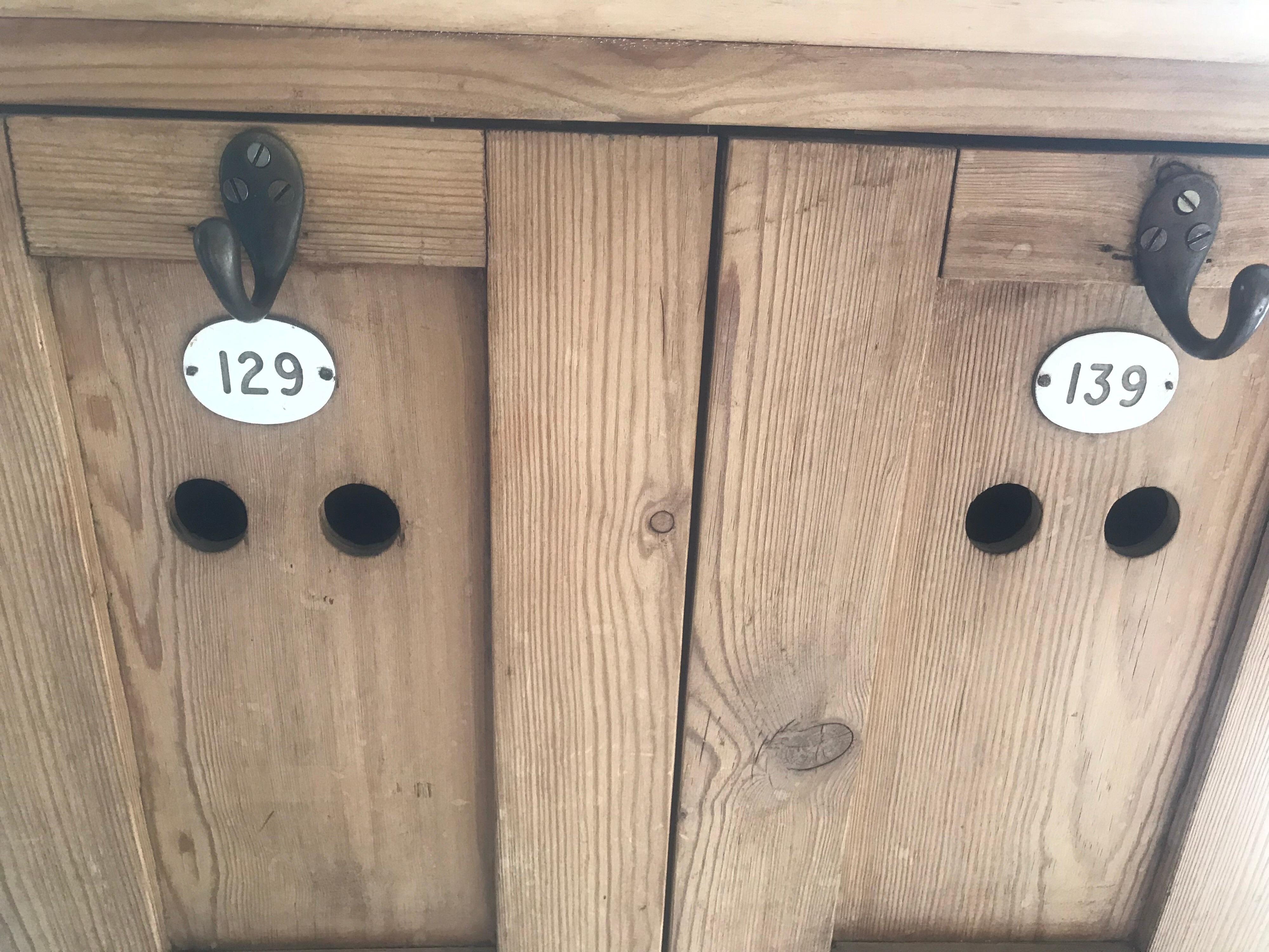 Early 20th Century Pine Lockers for Child’s Room, Mudroom, Hallway In Fair Condition In Lakeville, CT