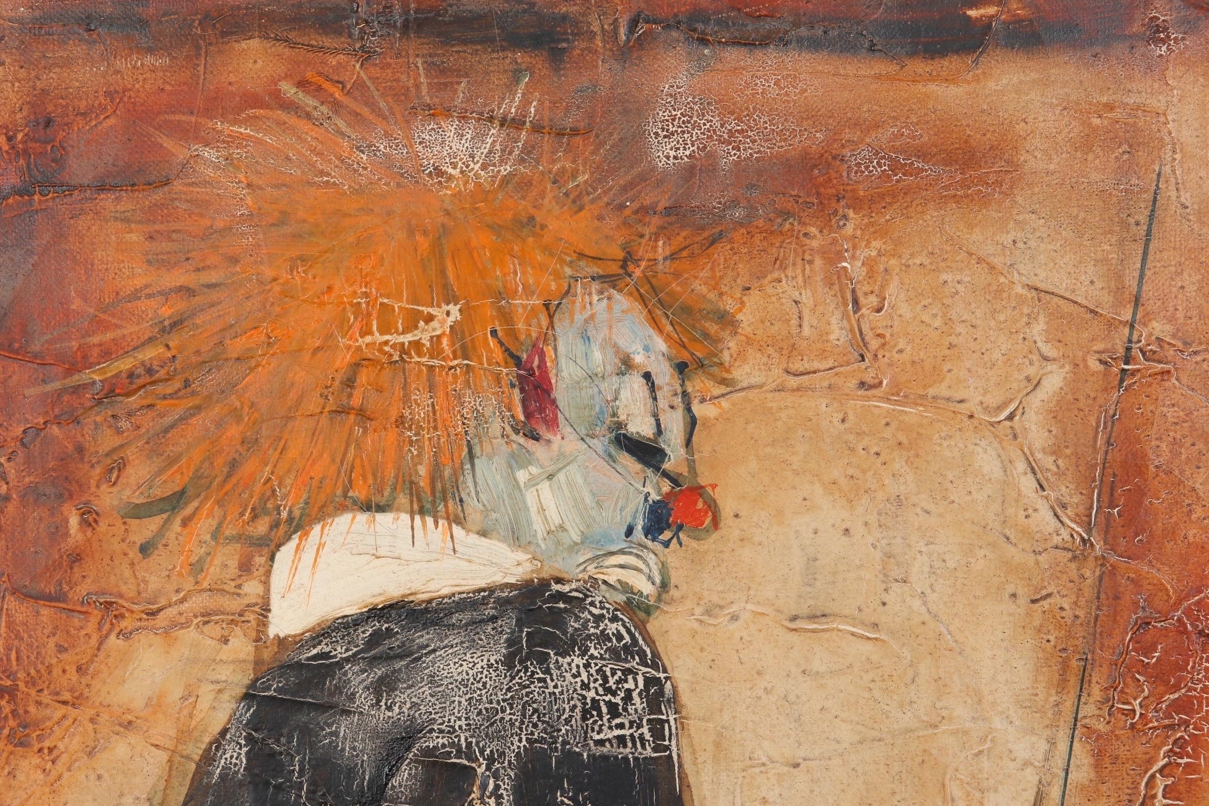 Frühes 20. Jahrhundert Porträt eines Clowns Gerahmte Gouache auf Leinwand (amerikanisch) im Angebot