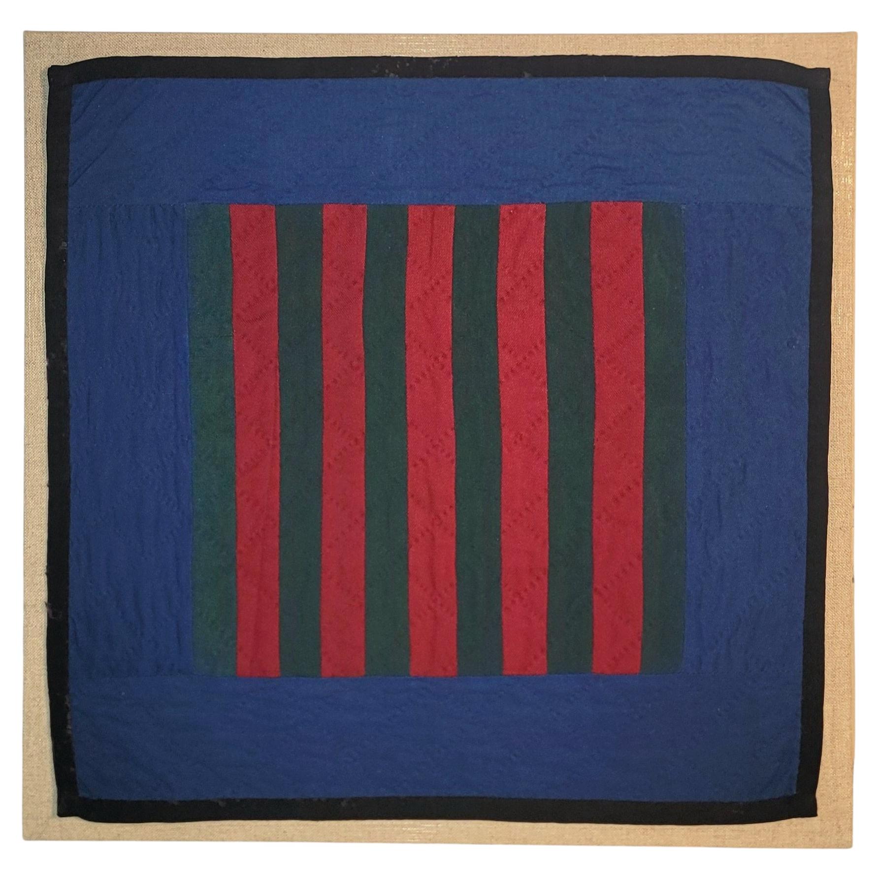 Early 20Thc Rare Amish Wool Floating Bars Doll Quilt -Mounted en vente