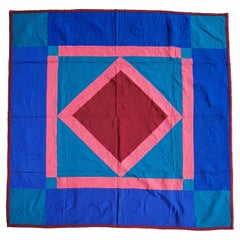 Early 20thc Rare Wool Diamond in a Square Quilt