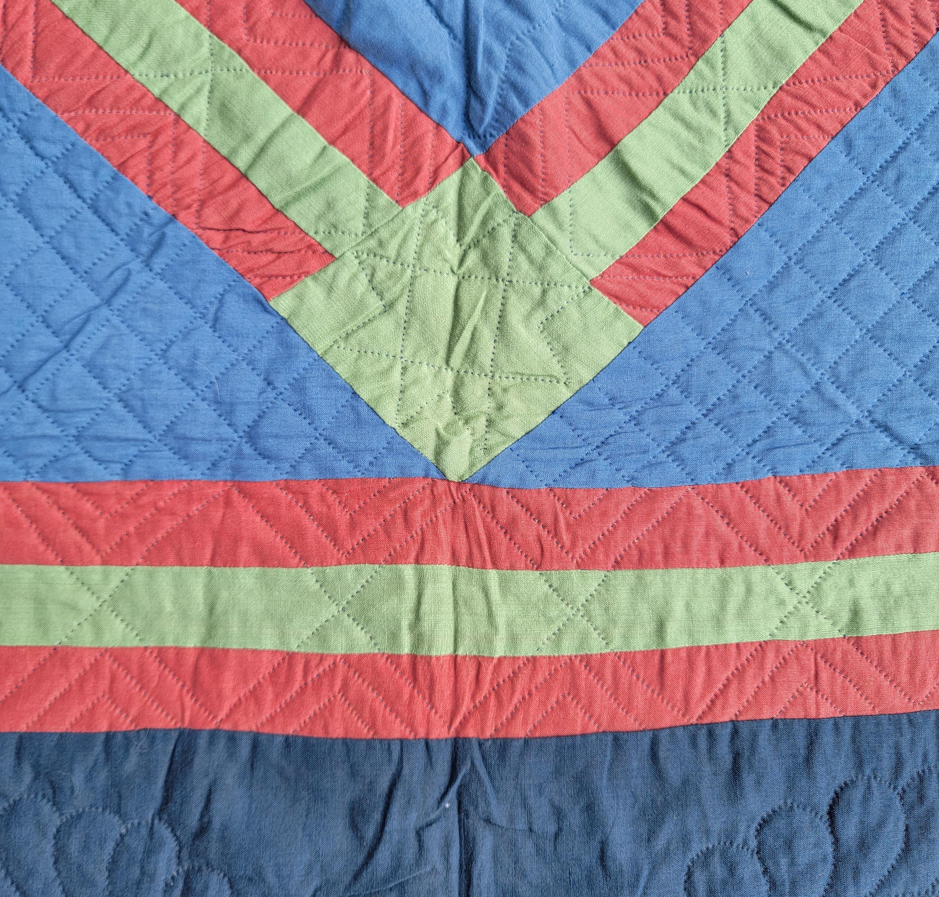 Adirondack Early 20Thc Rare Wool Diamond in a Square Quilt from Pa. For Sale