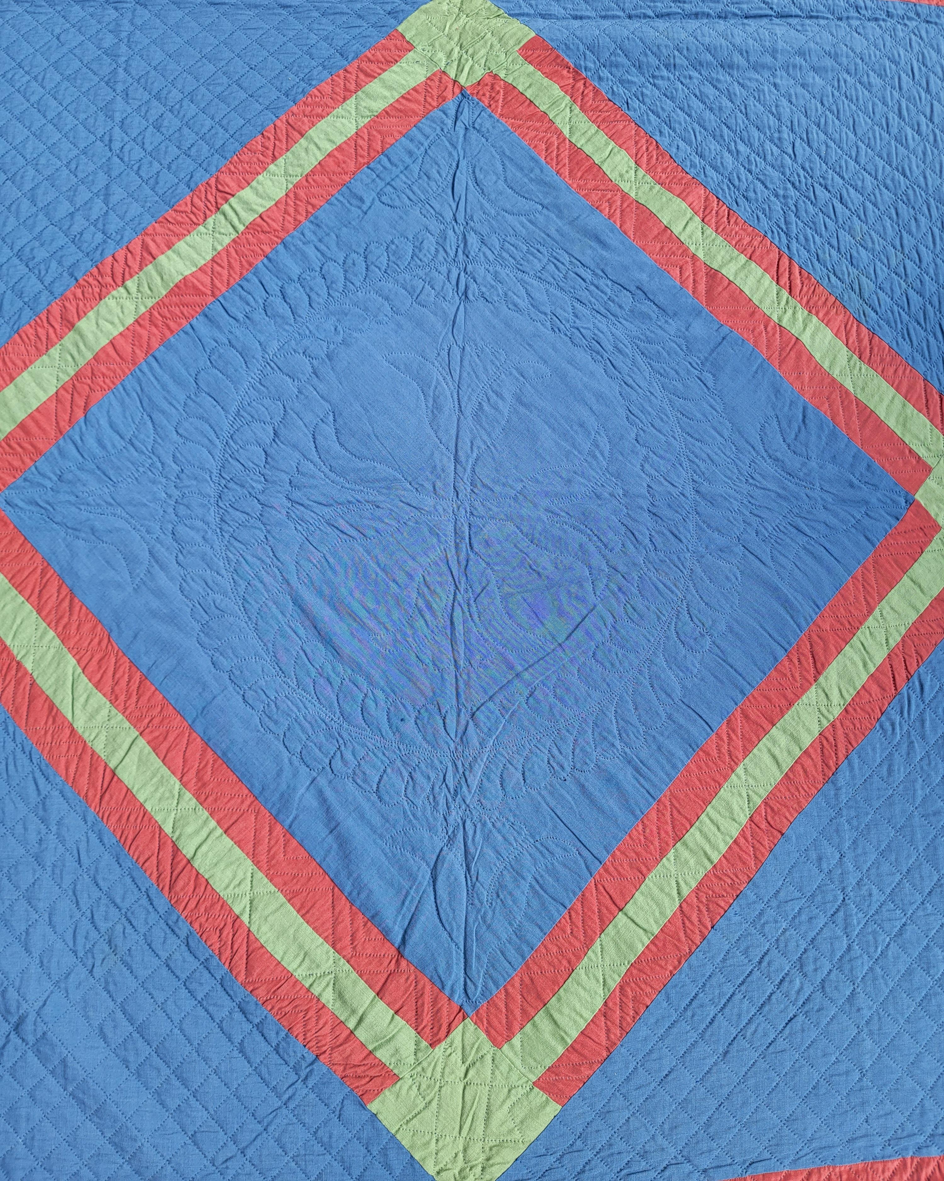 American Early 20Thc Rare Wool Diamond in a Square Quilt from Pa. For Sale
