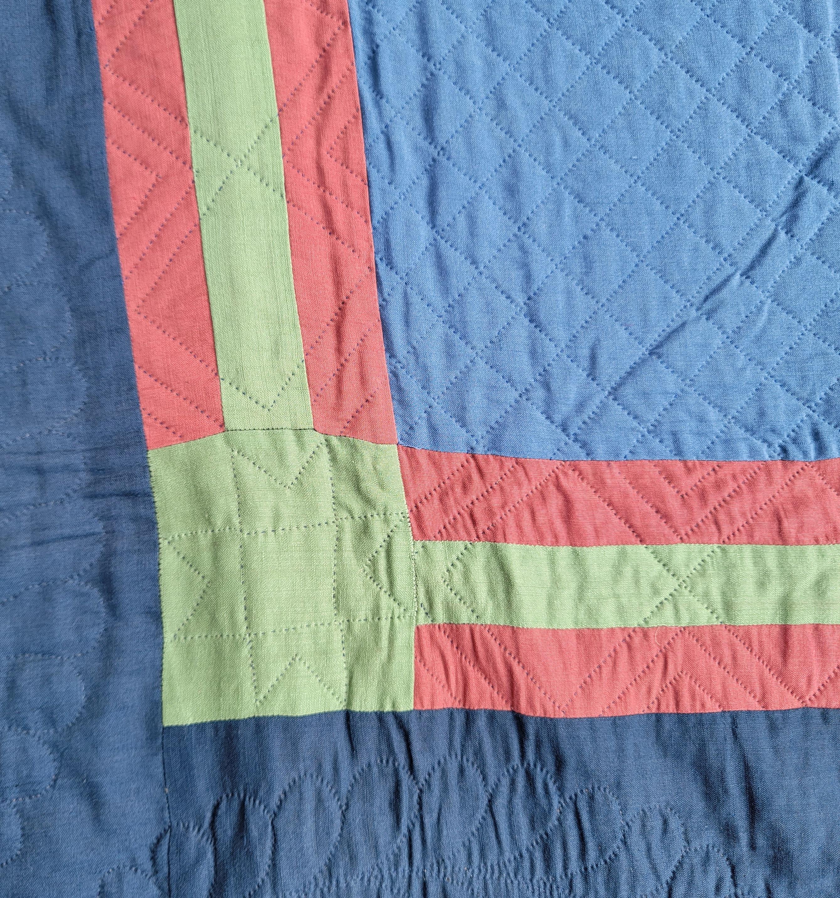 Early 20Thc Rare Wool Diamond in a Square Quilt from Pa. For Sale 1