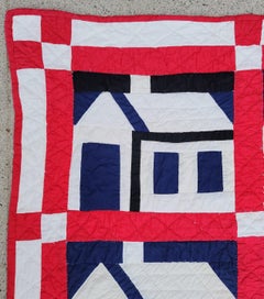 Early 20Thc Red & Blue School House Quilt