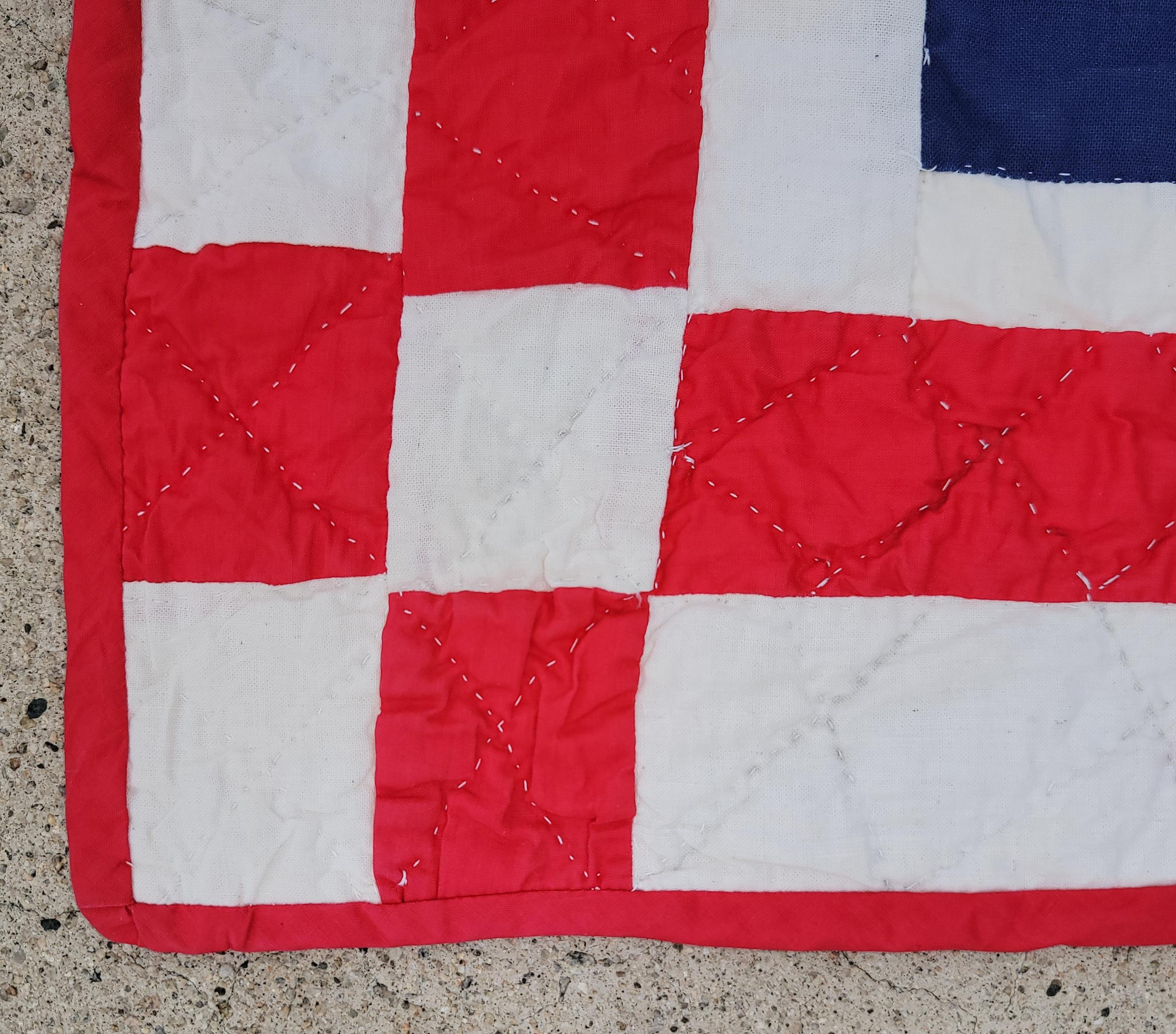 Early 20Thc Red & Blue School House Quilt For Sale 1