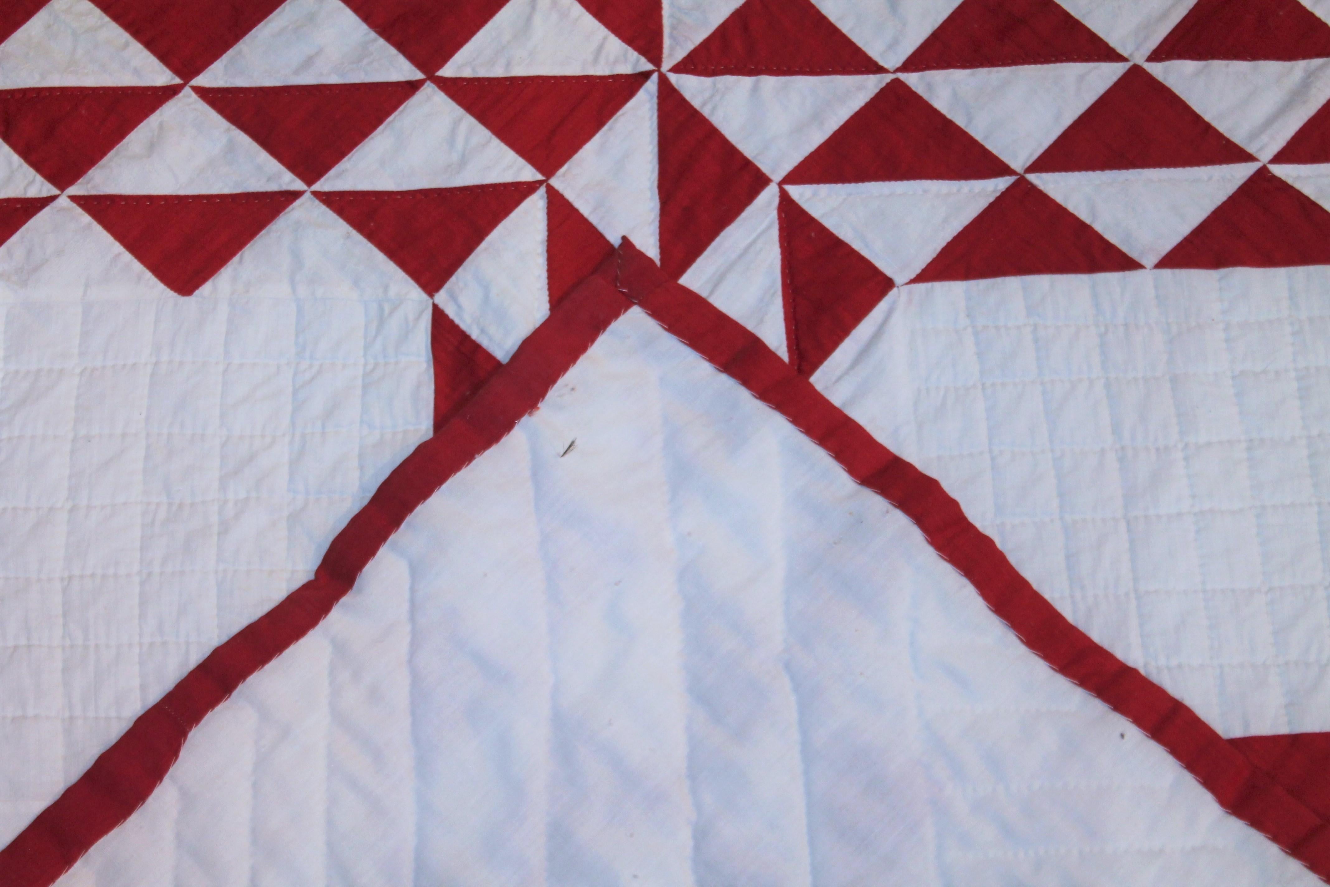 Early 20th Century Red and White Ocean Waves Quilt 2