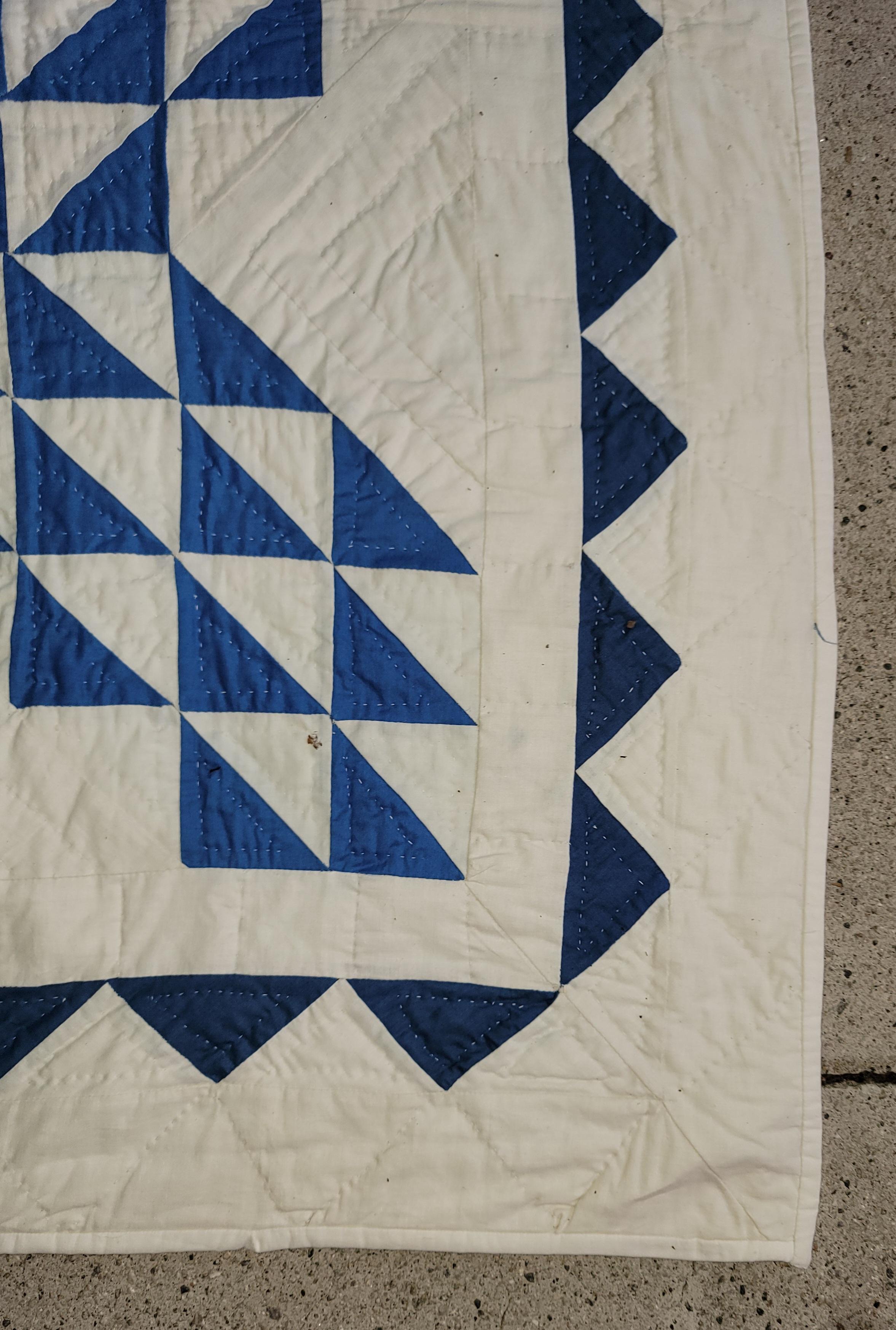Hand-Crafted Early 20thc Robin Egg Blue Ocean Waves Quilt