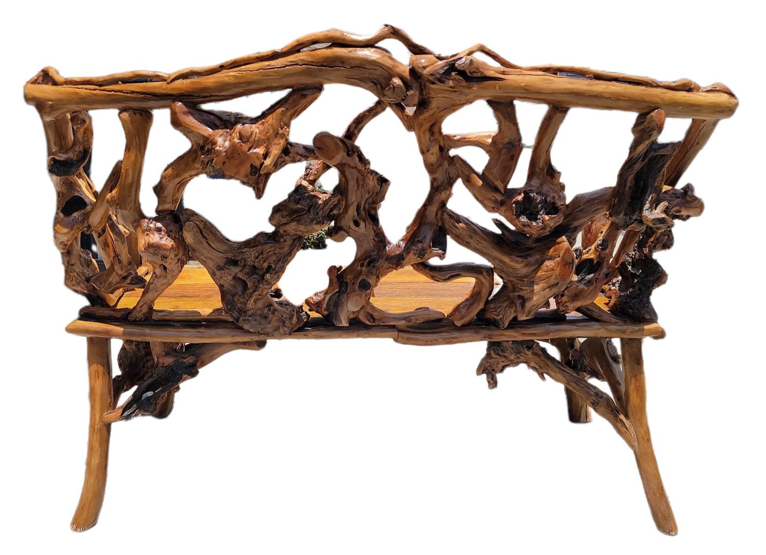 Hand-Crafted Early 20thc Root / Twig Settee from a Ranch