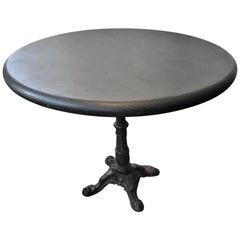 Early 20th Century Round Wooden Plank Top Table, Black