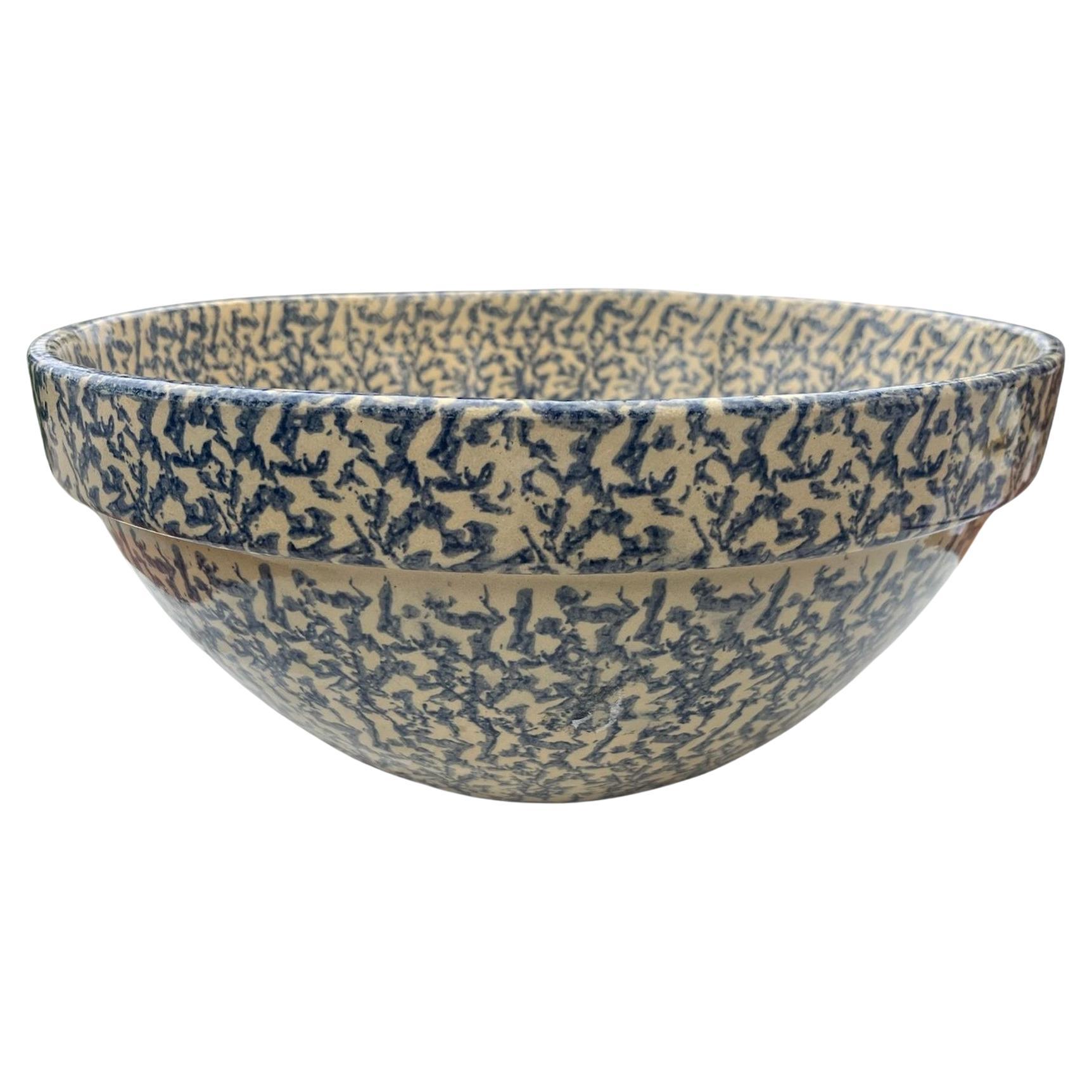 Early 20thc  Sponge ware pottery batter bowl in pristine condition and very hard to find size.These large batter bowls are made by Roseville Pottery company & signed Roseville,Ohio.
