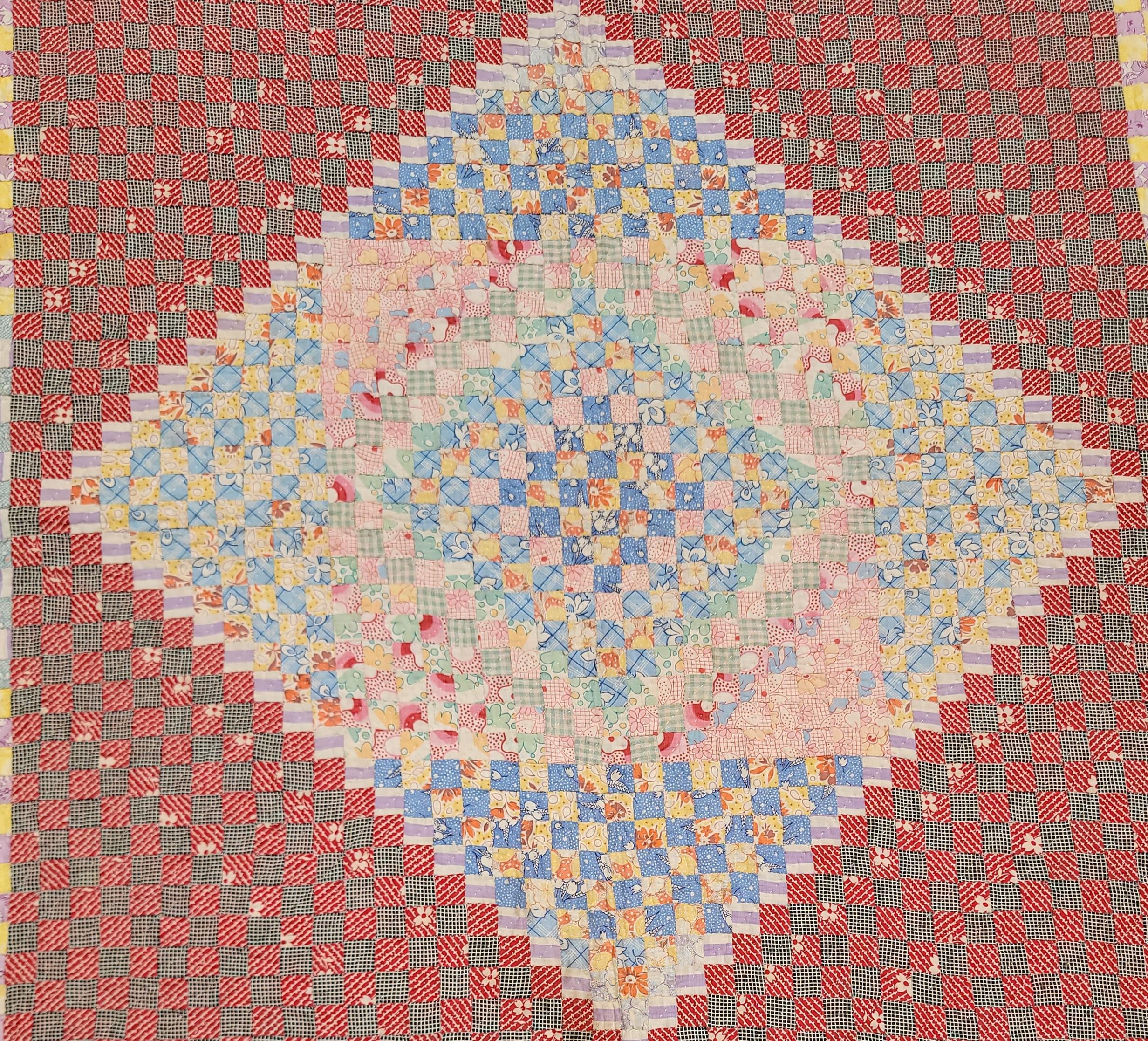 Early 20Thc Tiny Pieced Postage Stamp Quilt-15, 000 Pieces In Good Condition In Los Angeles, CA