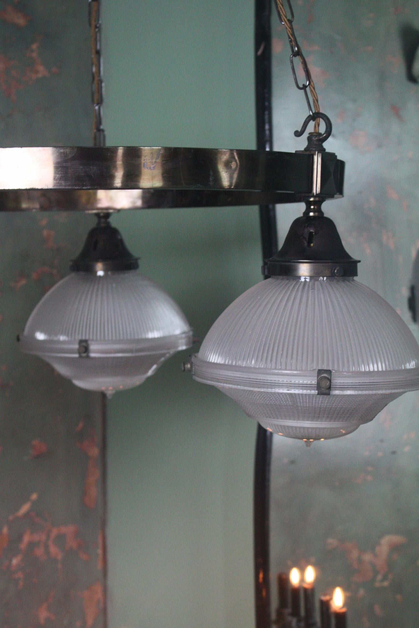 Early 20th Century Trio of Gothic Holophane Prismatic Glass Chandelier Lights  2