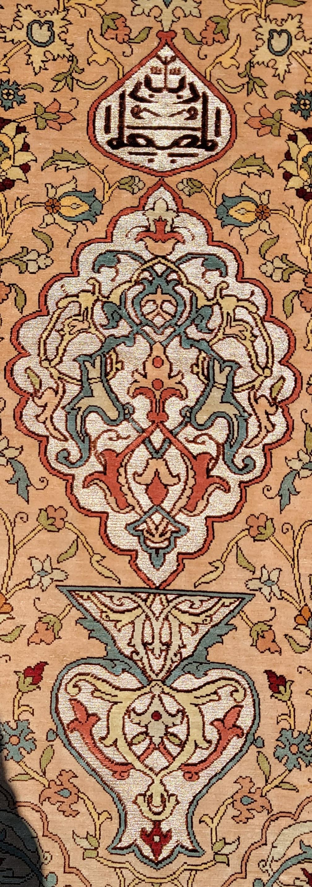 Hand-Woven Early  20thc Turkish Hereke Silk and Golden Metal Rug