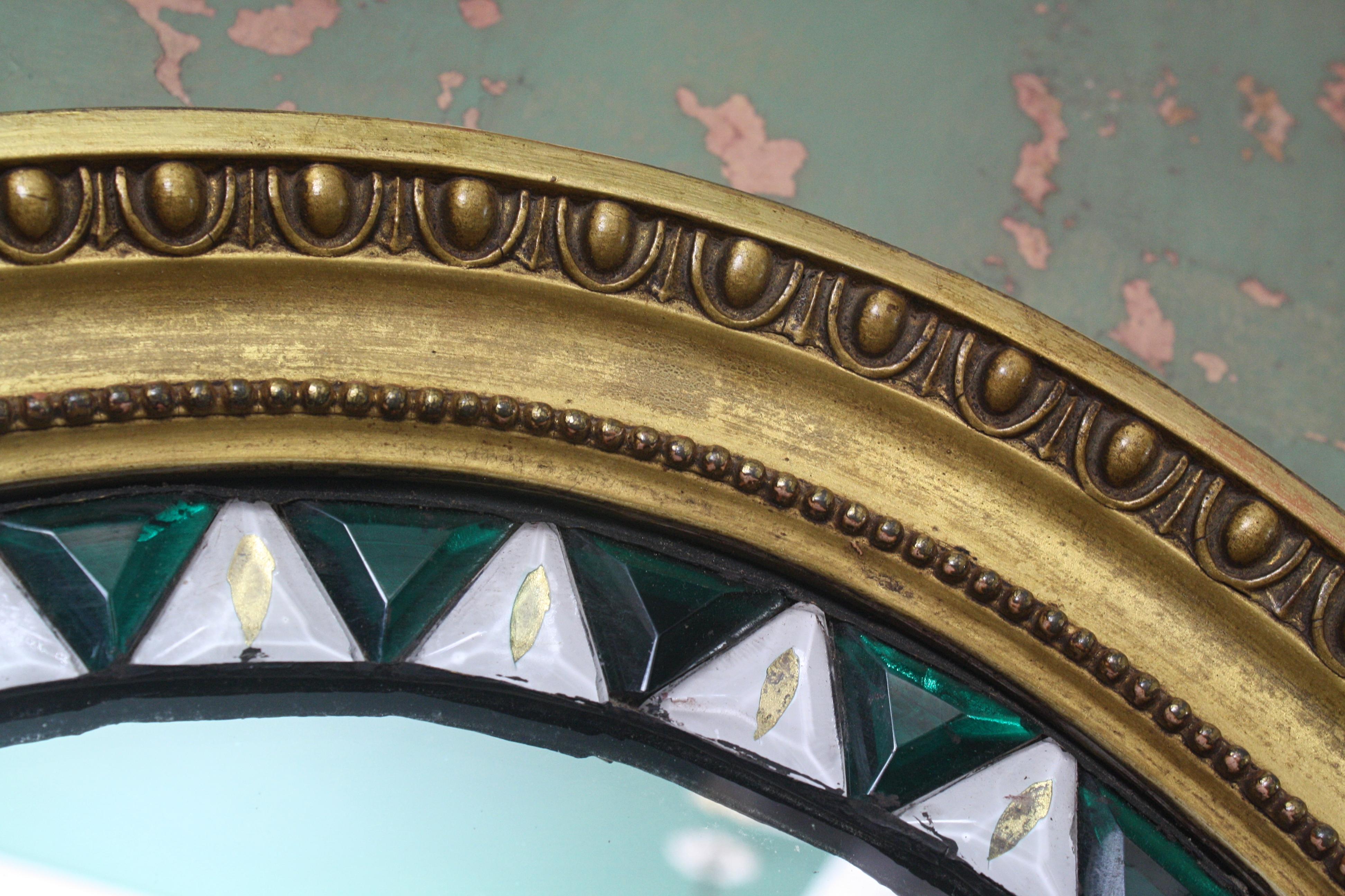 Early 20th Century Unusual Oval Irish Lozenger Green & Opaline Mirror Gilt Frame 5