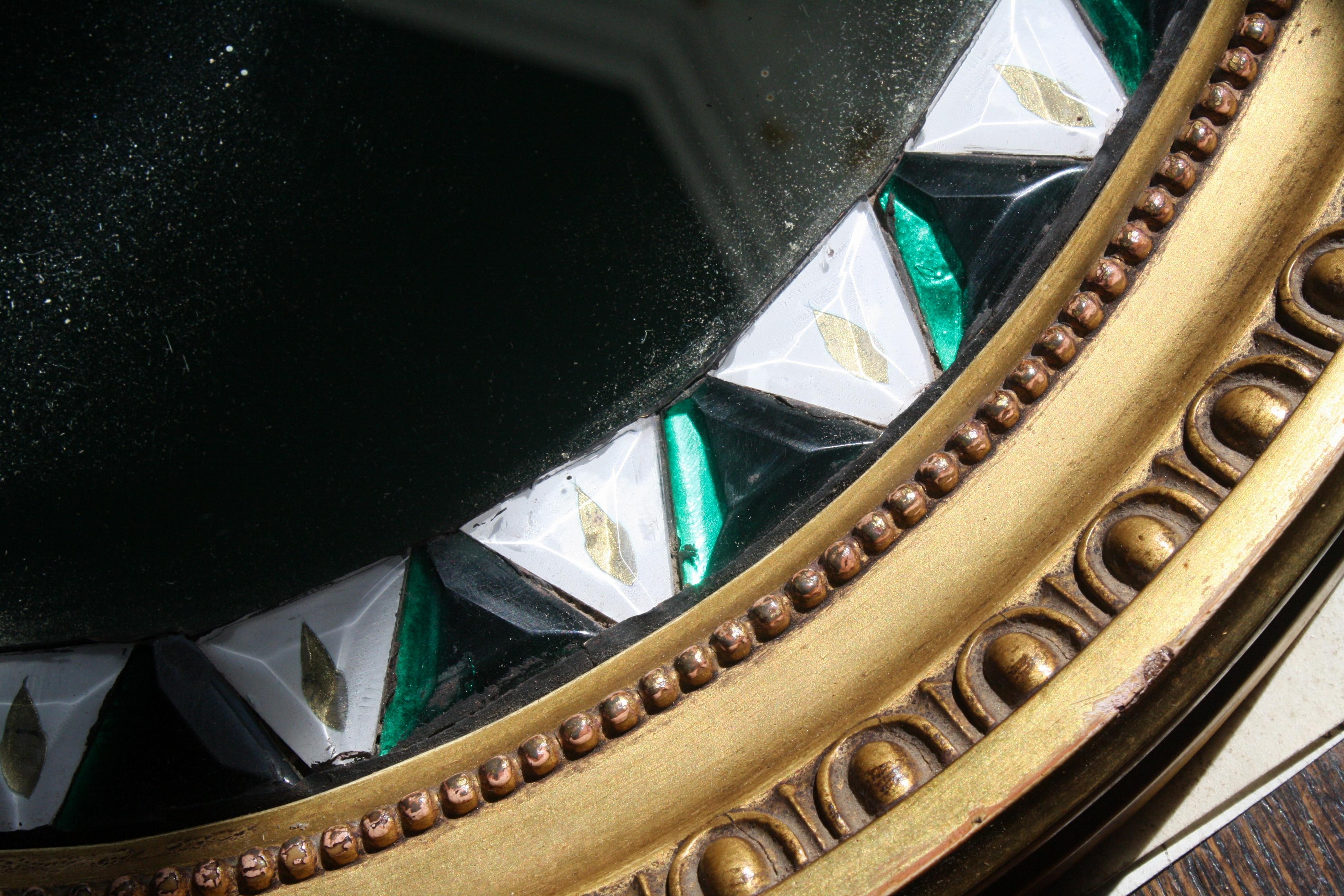 Early 20th Century Unusual Oval Irish Lozenger Green & Opaline Mirror Gilt Frame 7