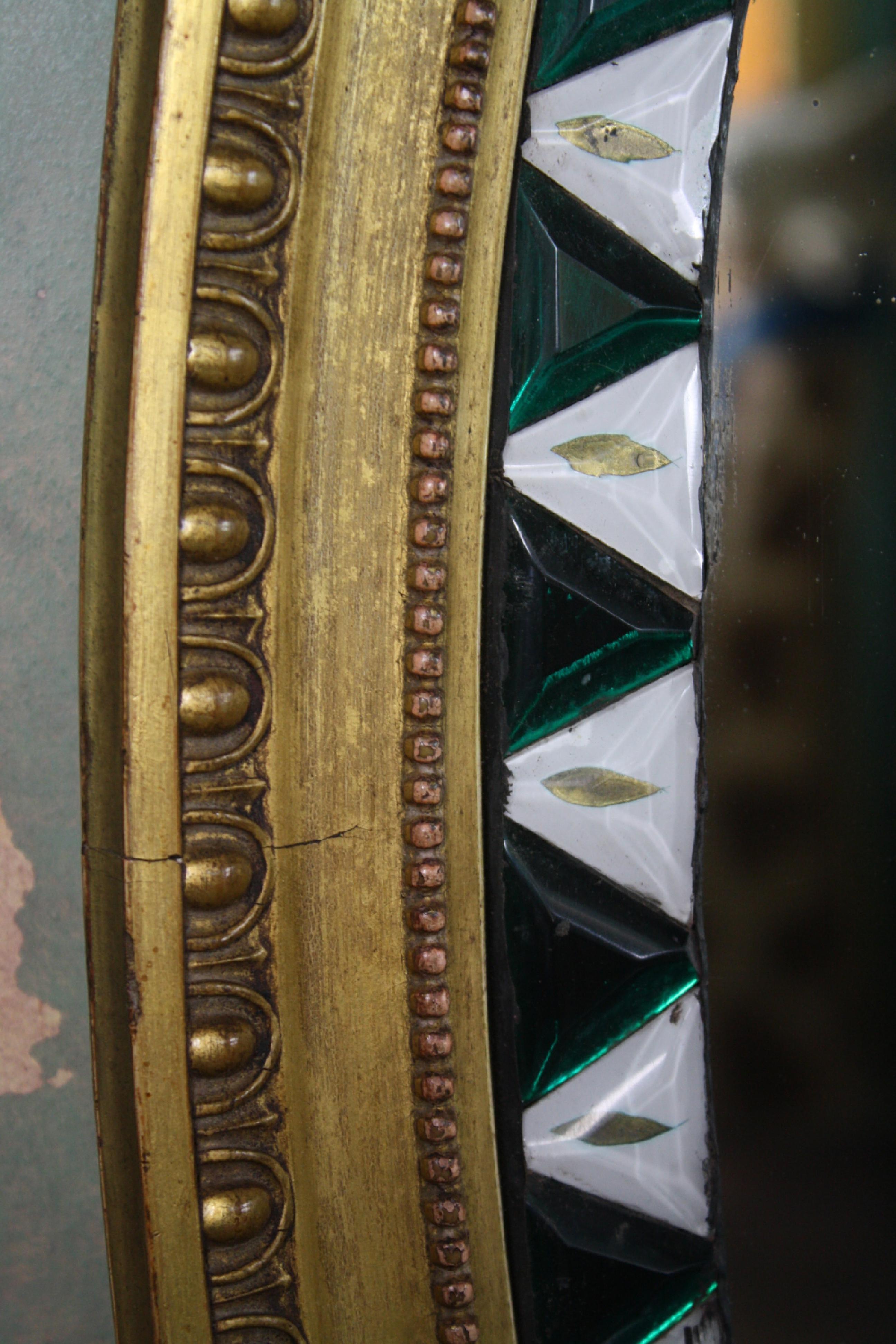 Early 20th Century Unusual Oval Irish Lozenger Green & Opaline Mirror Gilt Frame 3