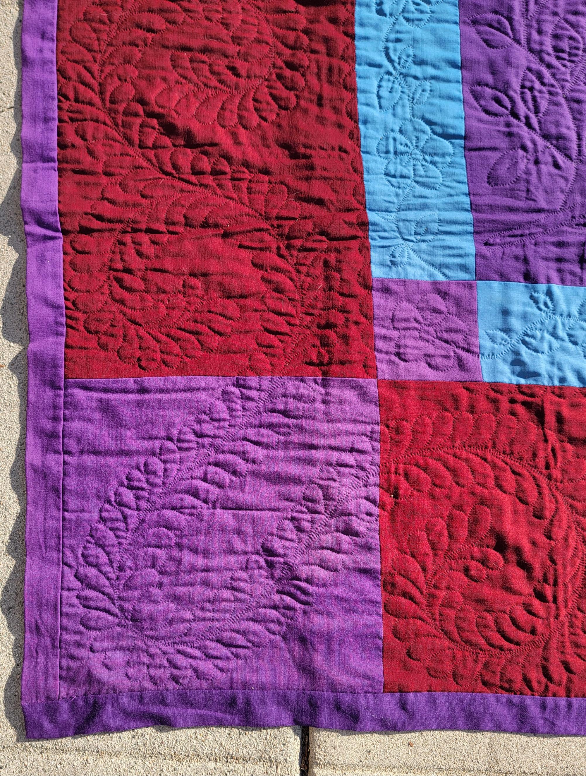 This fine hand crafted & quilted all wool  Amish diamond in a square from Lancaster County,Pennsylvania. is in amazing colors .This fine 1930's all wool  Amish quilt has little minor fade in two corner blacks.The quilt is in great condition.