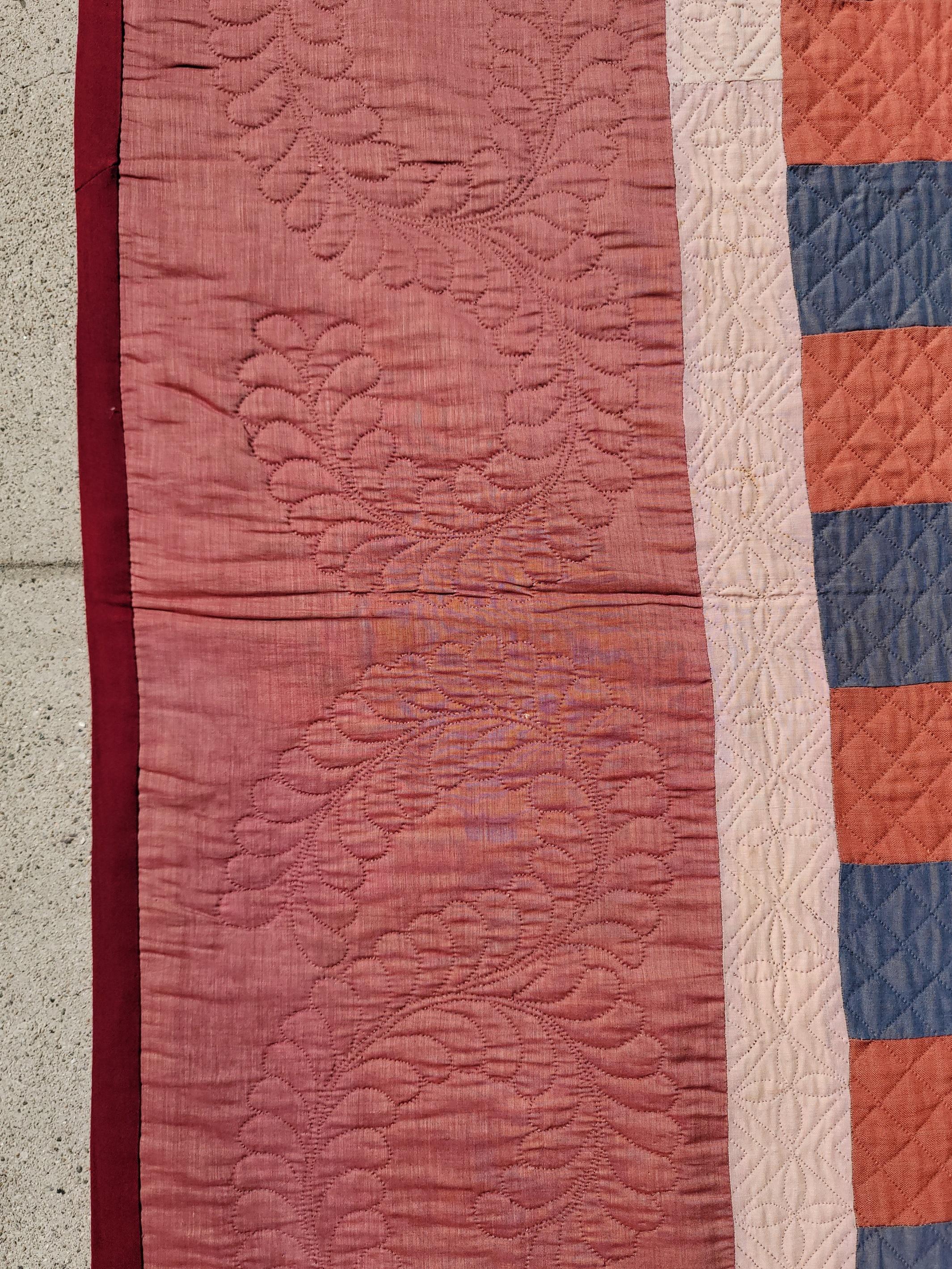 This fine all wool bars quilt is from Lancaster County, Pennsylvania and has very fine tight quilting & in very good condition. The simple cool colors are also amazing as it goes with any decor.This wool contained or bars in a square are at a