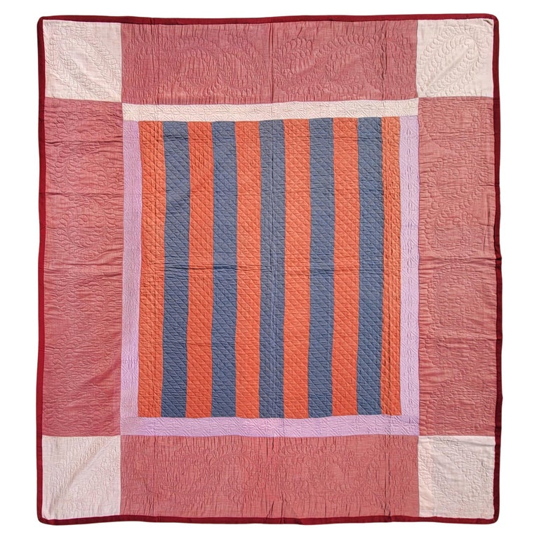 Early 20Thc Wool Amish Pennsylvania Bars Quilt For Sale