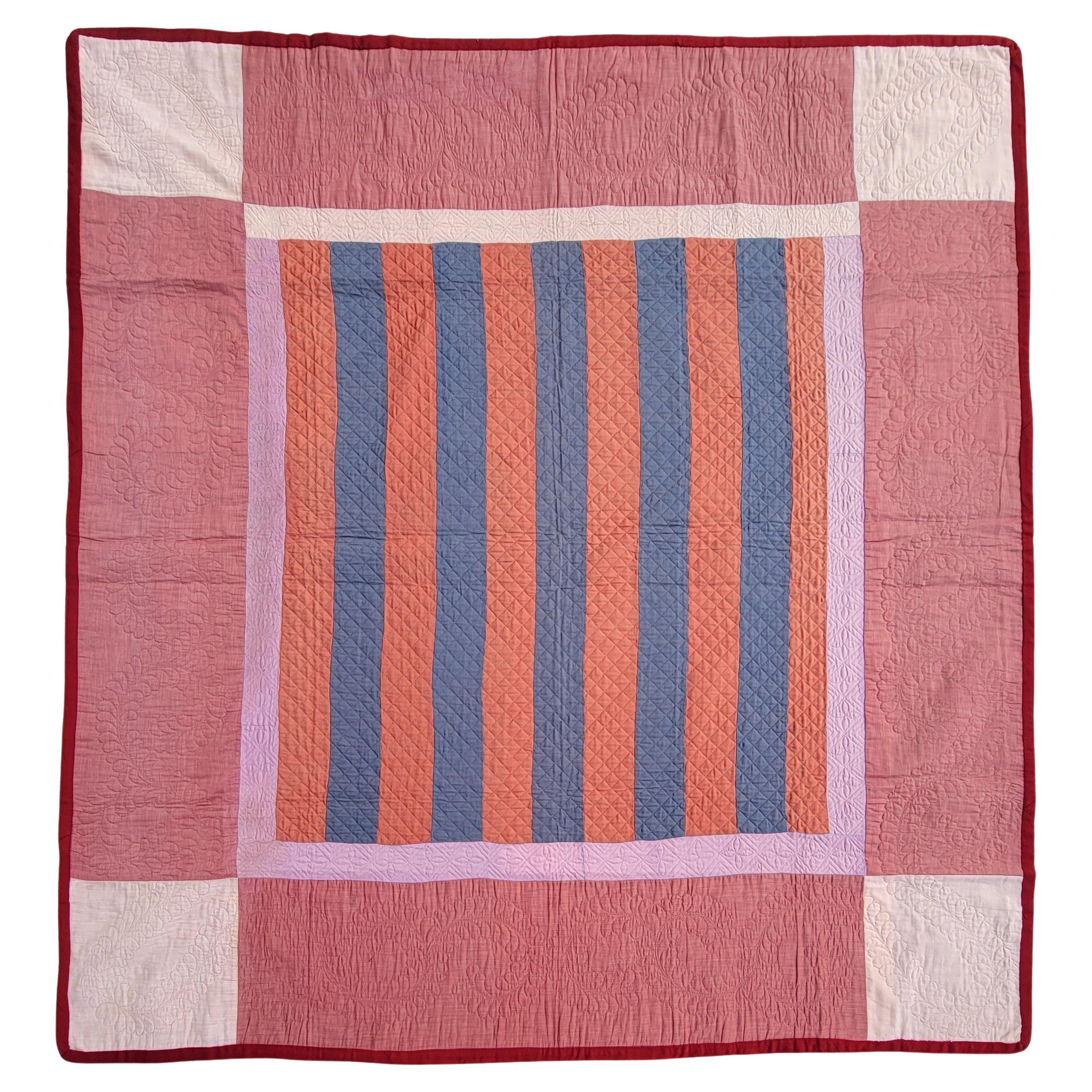 Early 20Thc Wool Amish Pennsylvania Bars Quilt For Sale