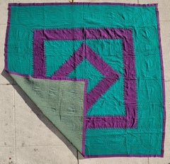 Early 20th C Wool Lancaster County Saw Tooth Diamond Quilt