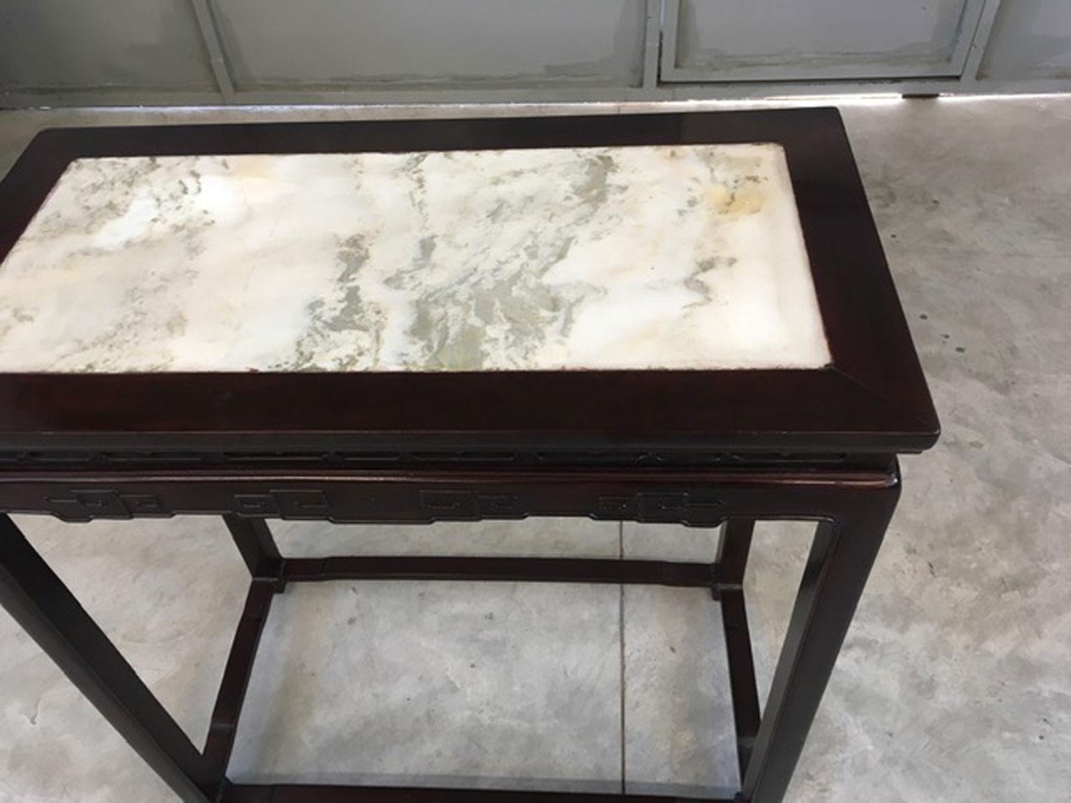 Early 20th Century China Export Elmwood Console with Carrara Marble For Sale 6