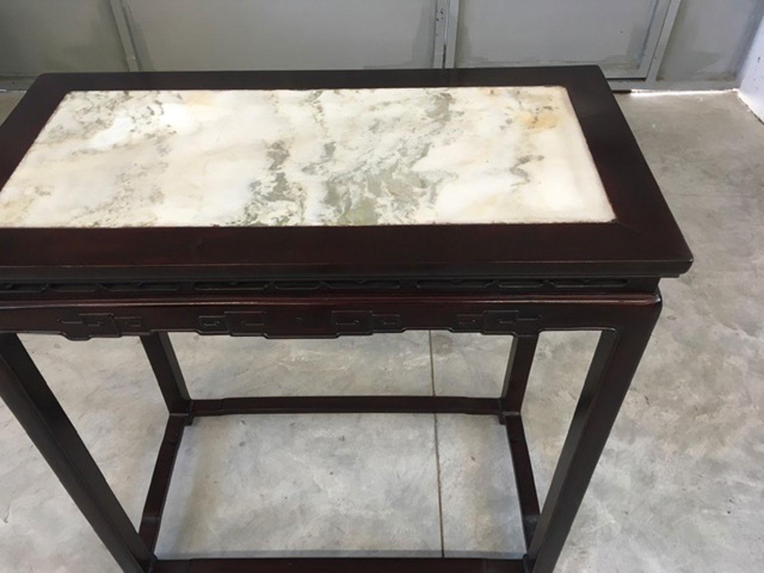 Early 20th Century China Export Elmwood Console with Carrara Marble For Sale 10